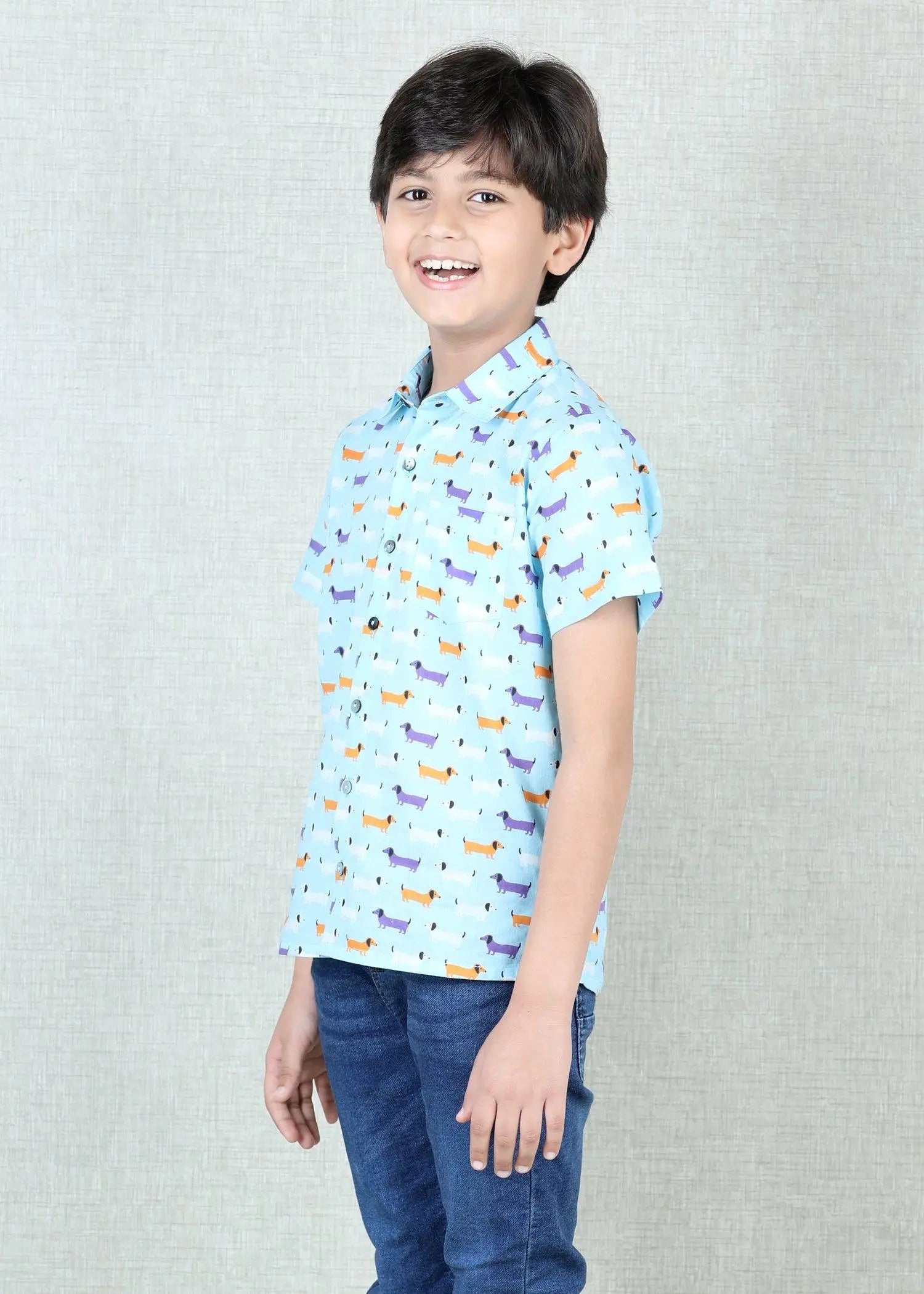 Dashound Sky Blue Cotton Half Sleeves Shirt (2-12 Years)