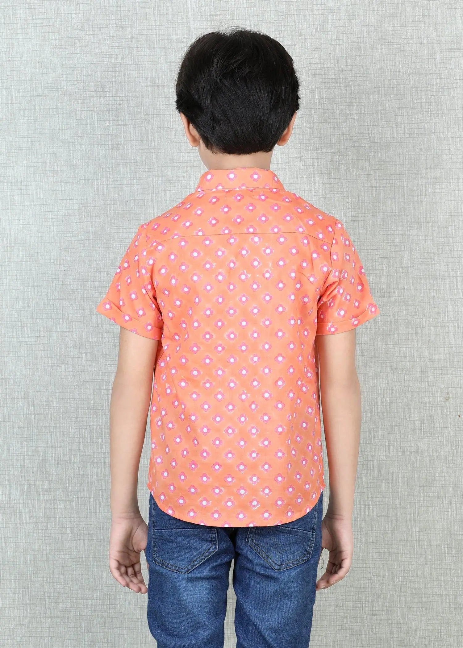 Peach Cotton Half Sleeve Round Hem Shirt Boys (6 Months -12 Yrs)