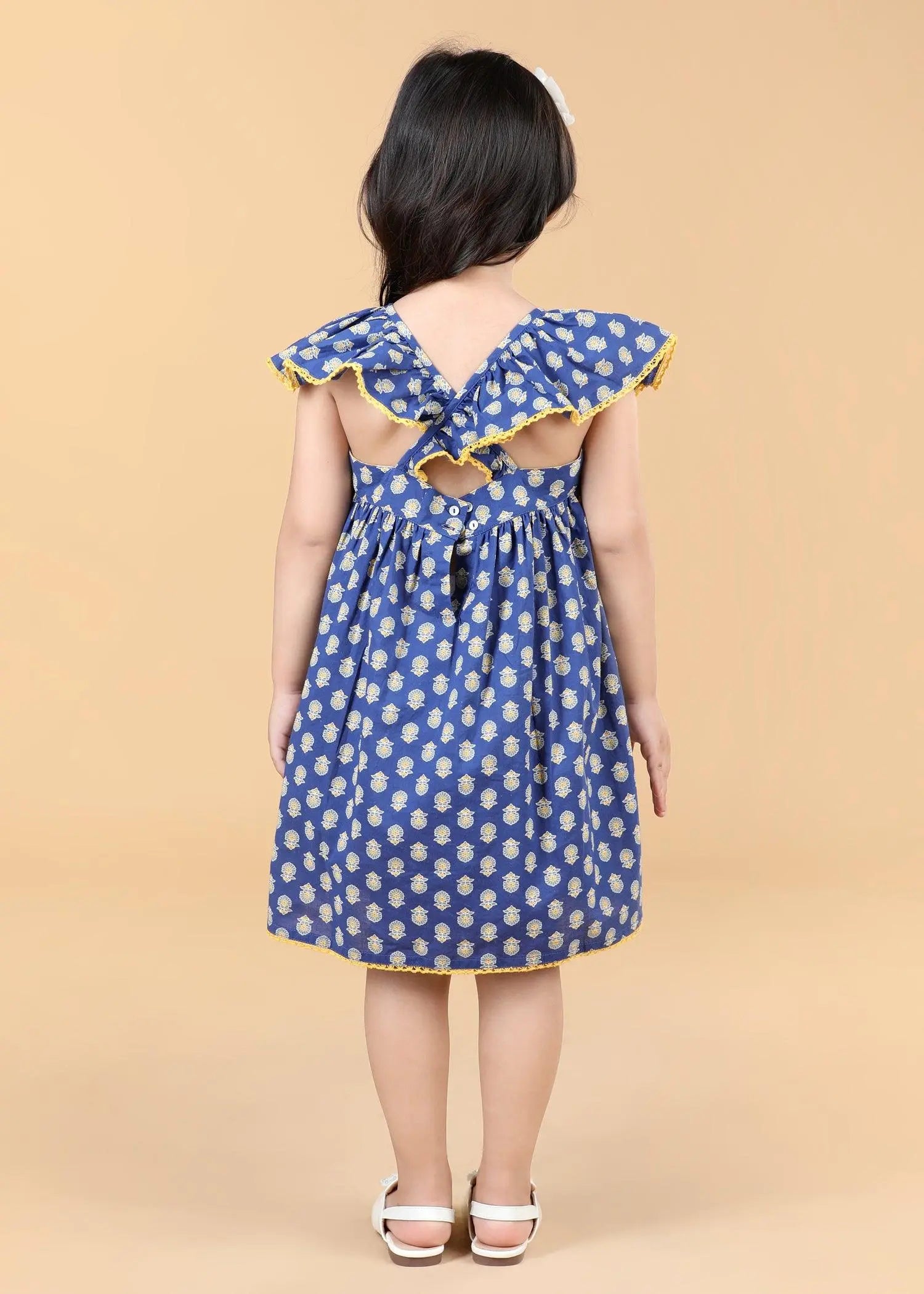 Navy Blue Cotton Cross - Back Dress Girls (2- 9 Yrs)