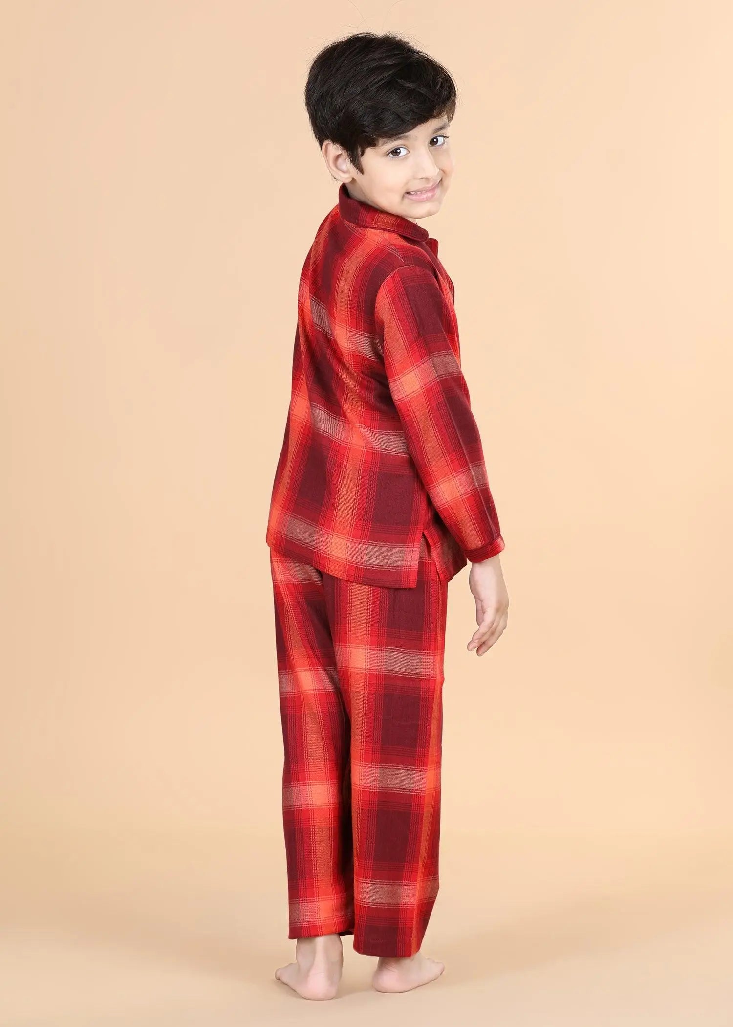 Merry Christmas Checks Scarlet  Full Sleeves Nighsuit Unisex (1-12 Years)