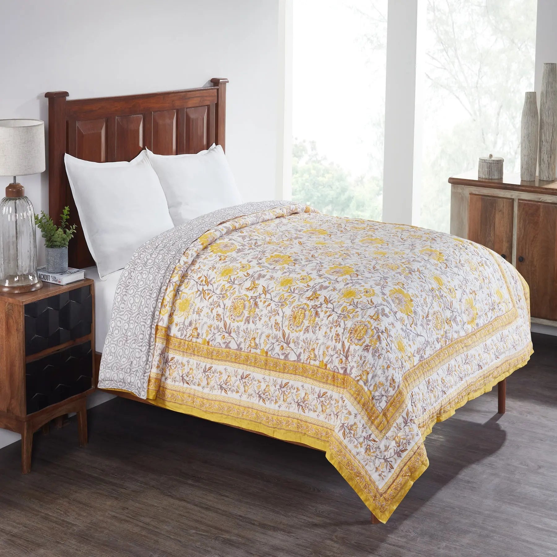 Chintz Garden Yellow Hand Screen Print Cotton Quilt