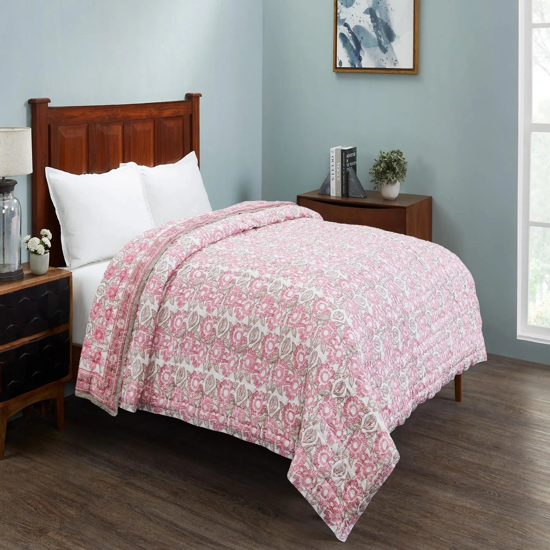 Provencal Lilac Hand Block Printed Extra Cotton Quilt