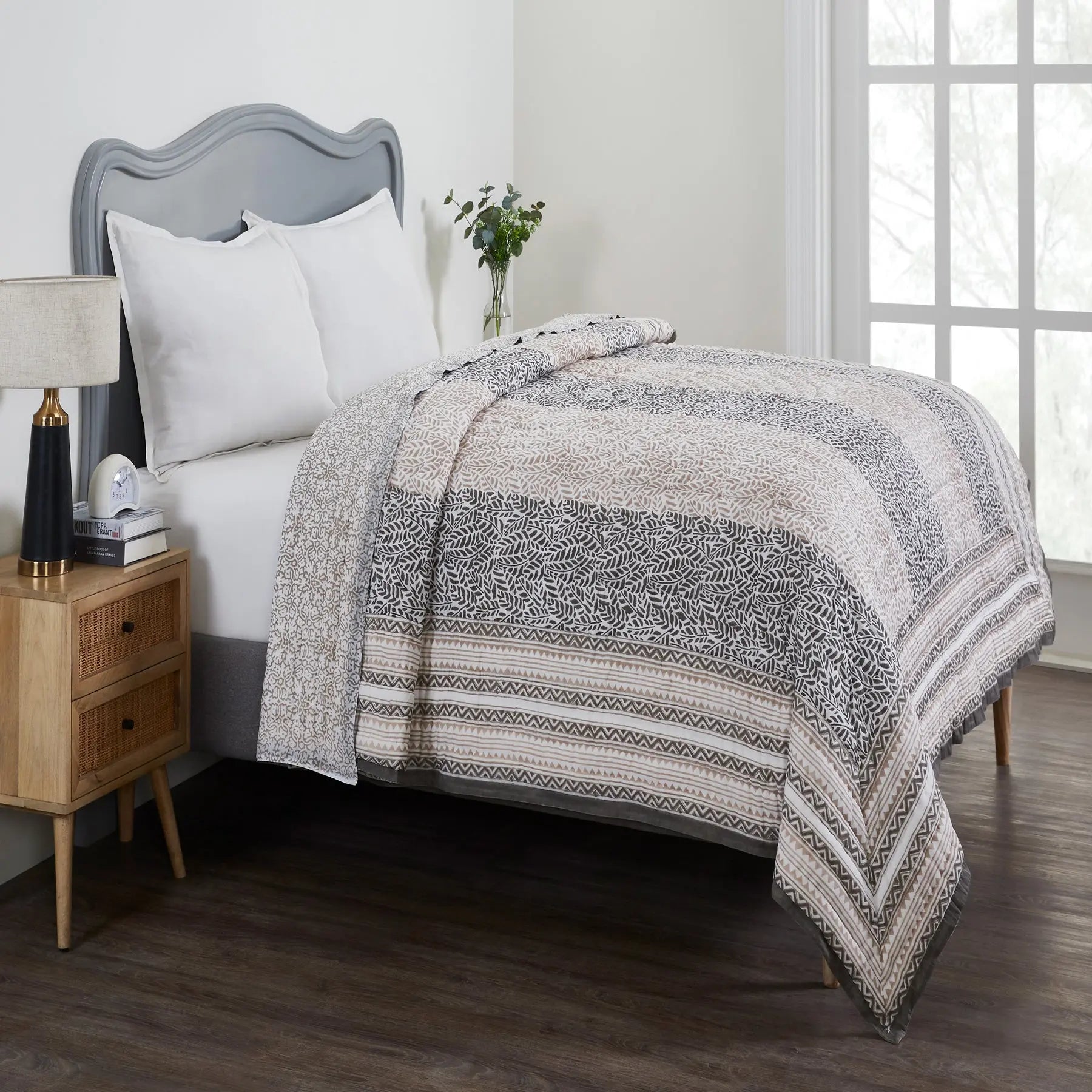 Chui Mui Grey Hand Block Print Cotton AC Quilt