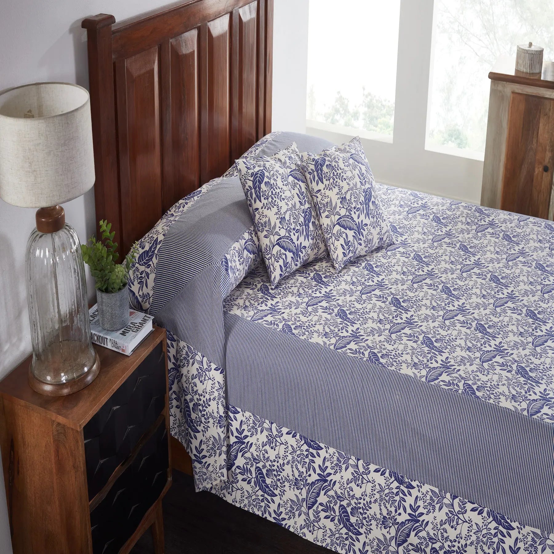 Havana Blue Hand Screen Print Cotton Bedcover