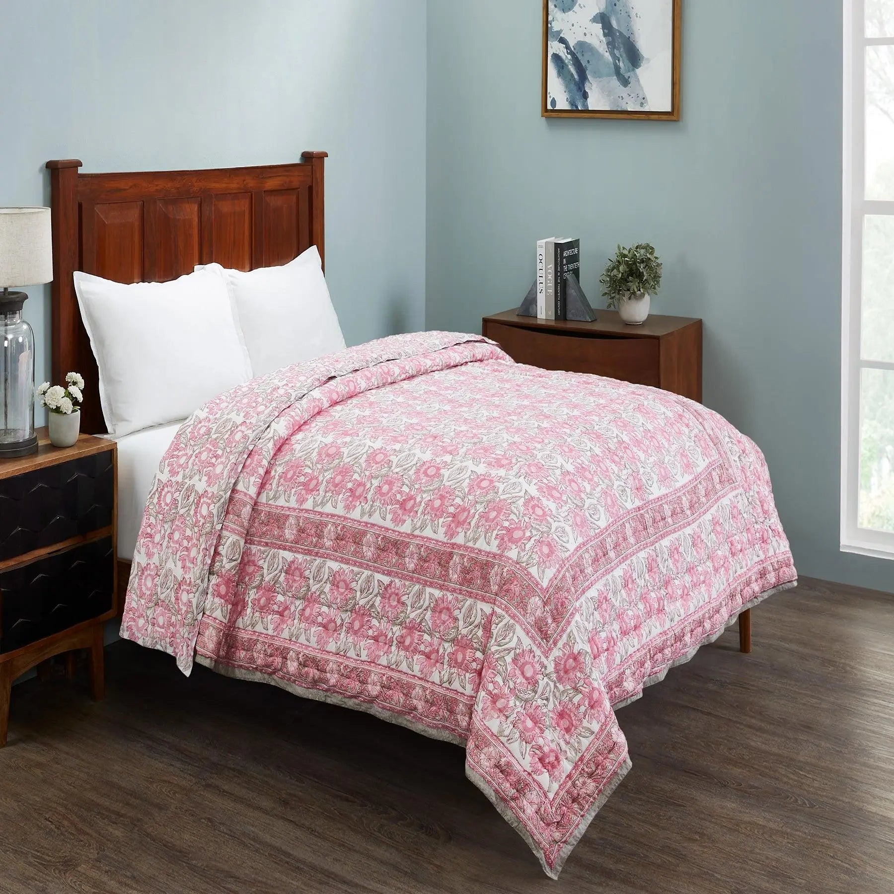 Provencal Lilac Hand Block Print Cotton AC Quilt