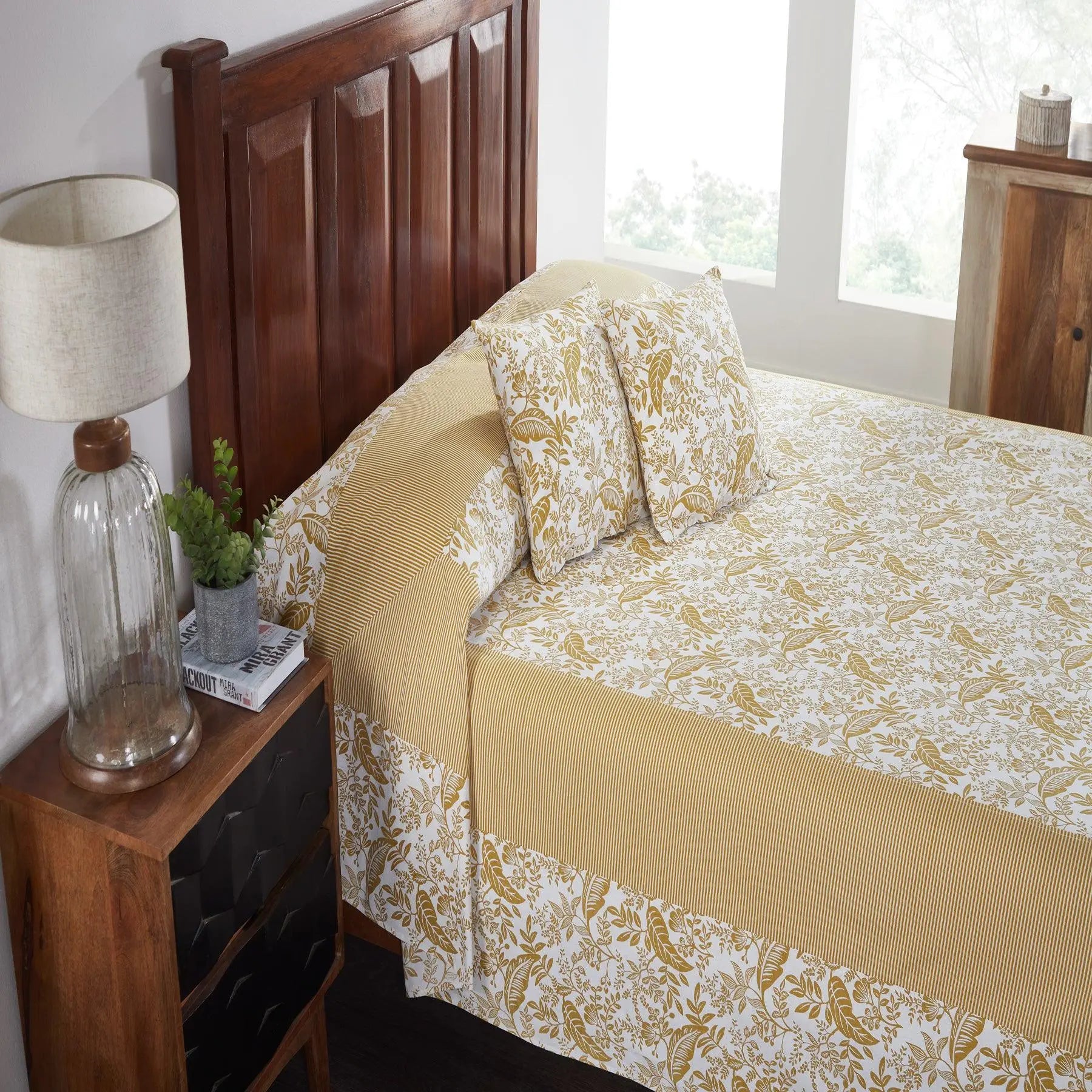 Havana Yellow Hand Screen Print Cotton Bedcover