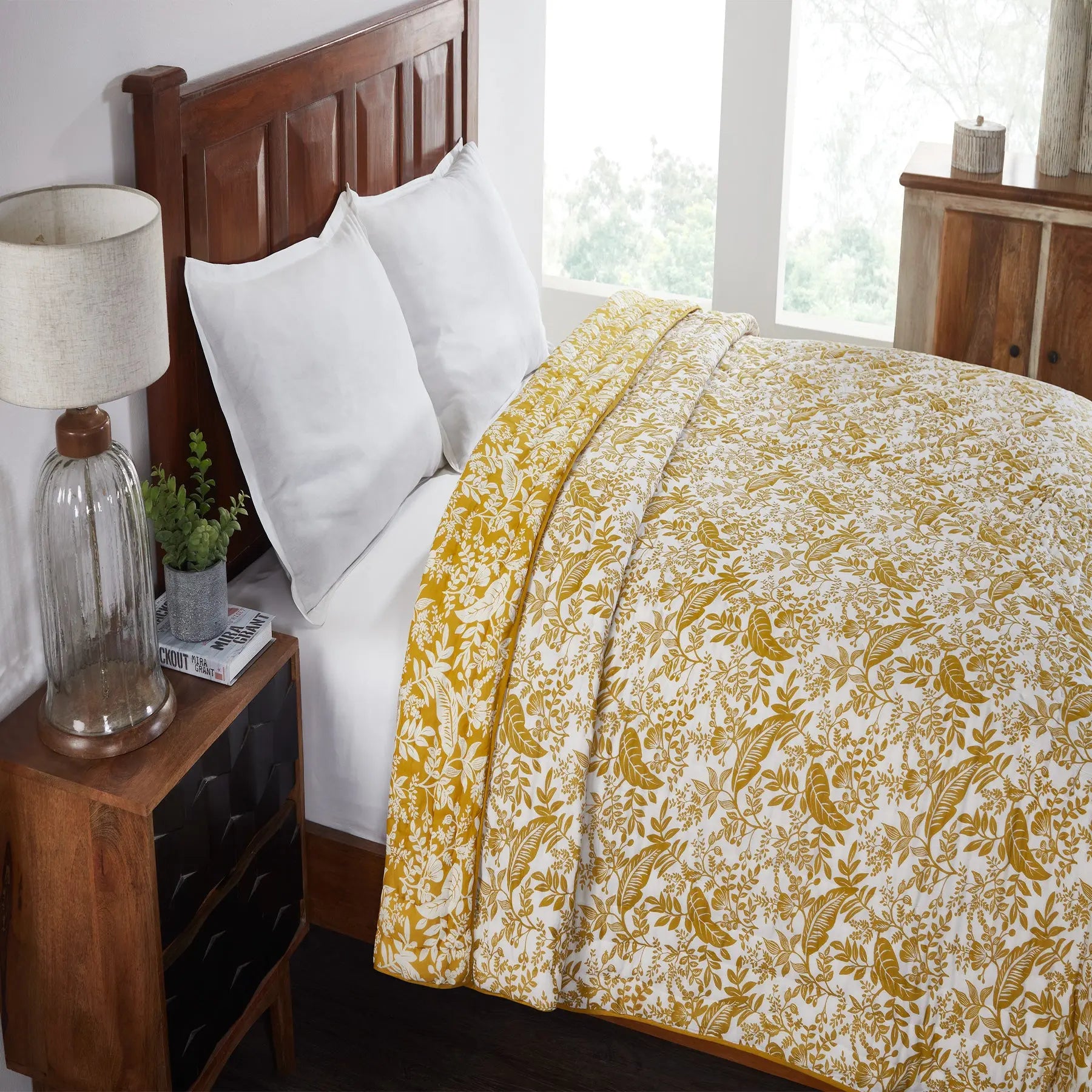 Havana Yellow Hand Screen Print Cotton Quilt