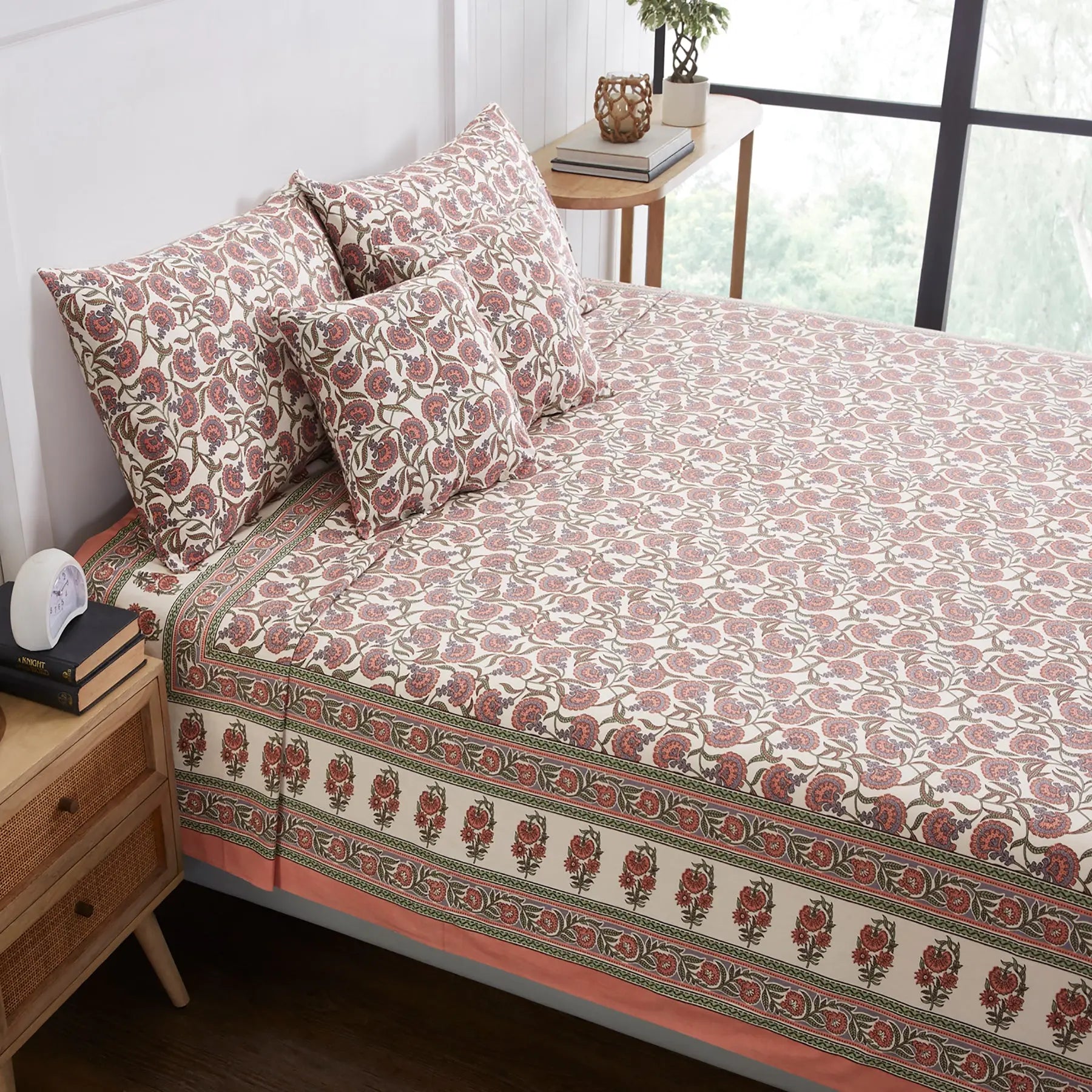 Zinnat Grey & Brown Hand Screen Print Cotton Bedcover