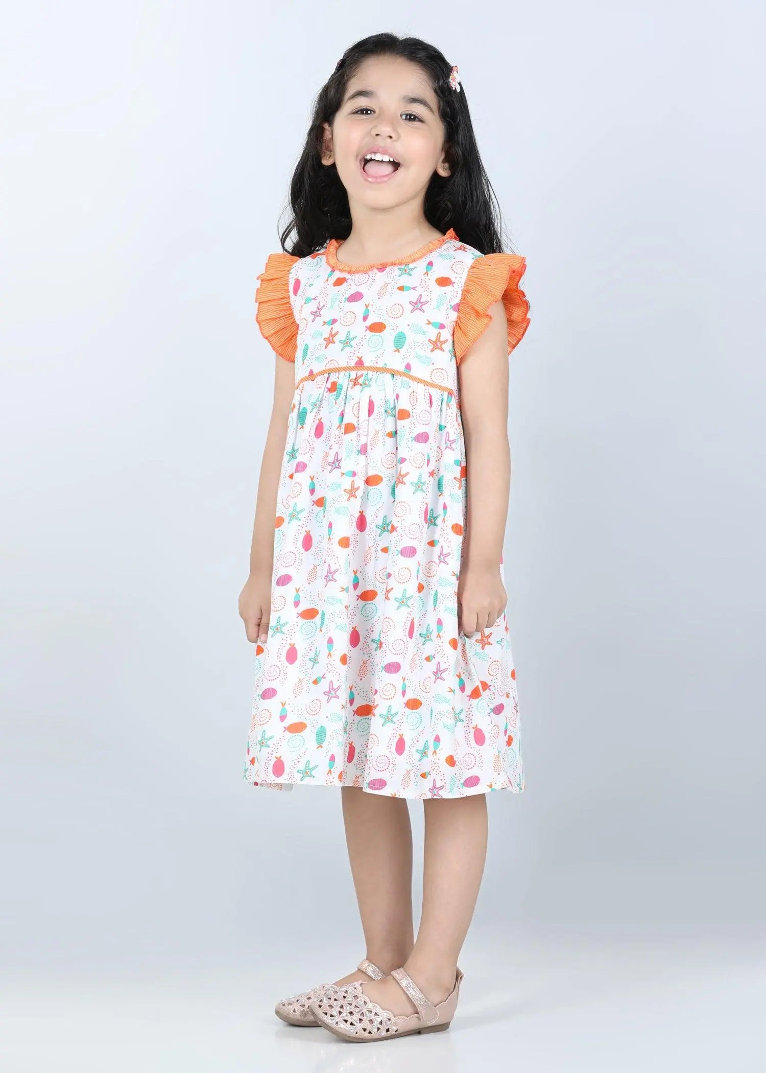 Marine White Takshita Cotton Dress (2-9 Years)