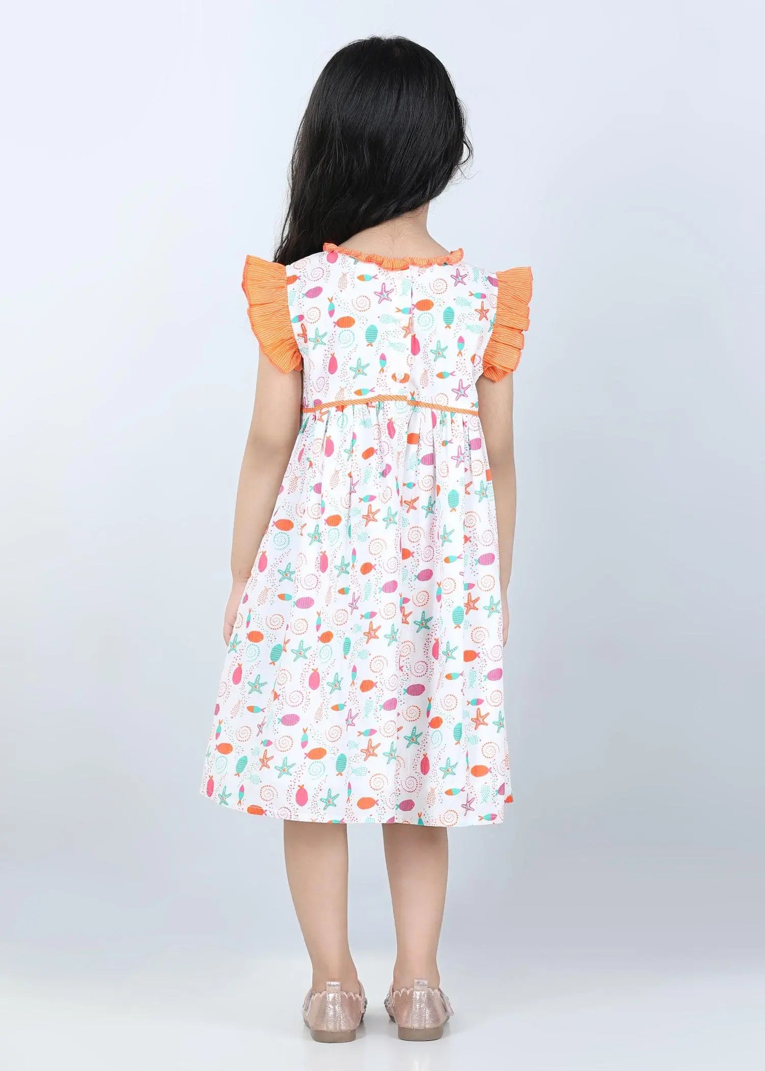 Marine White Takshita Cotton Dress (2-9 Years)