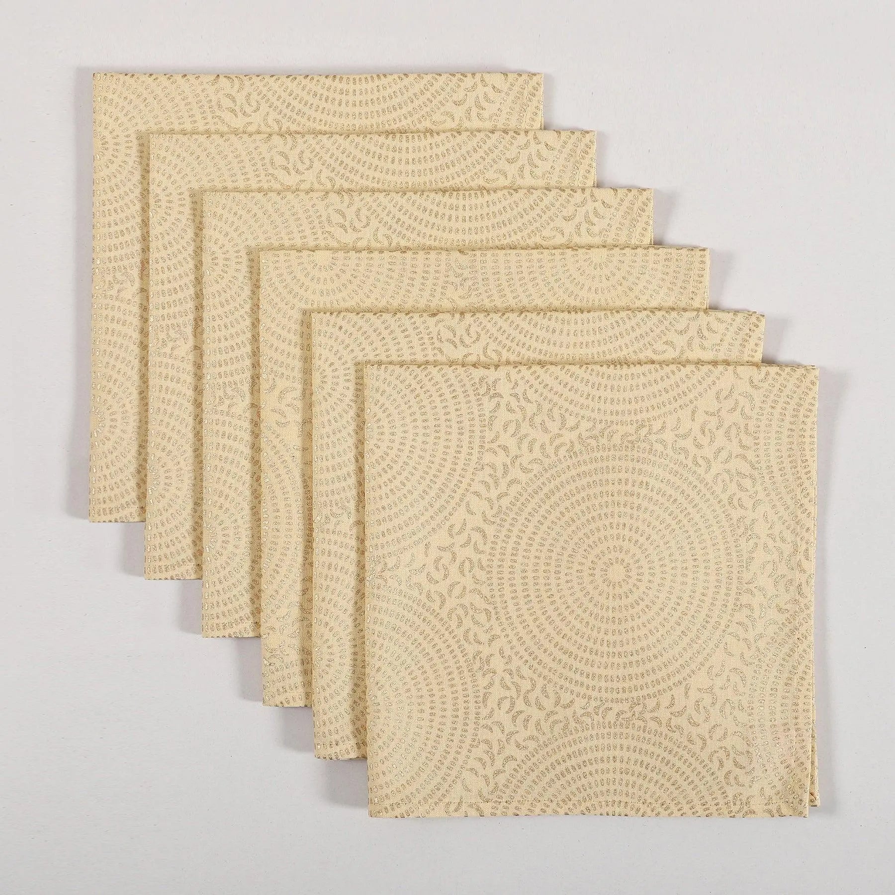 Beige & Gold Cotton Napkin Set of 6