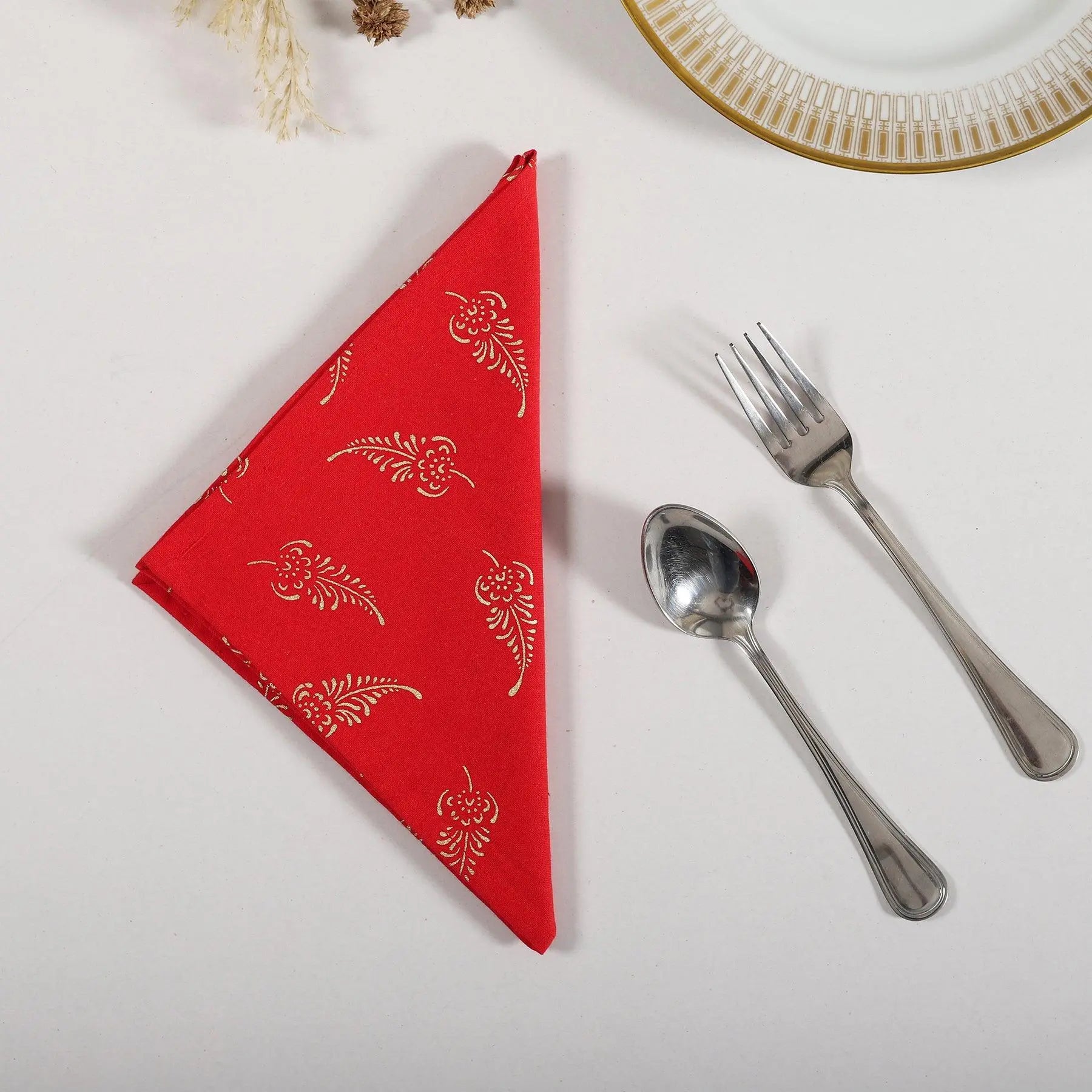 Red & Gold Cotton Napkin Set of 6