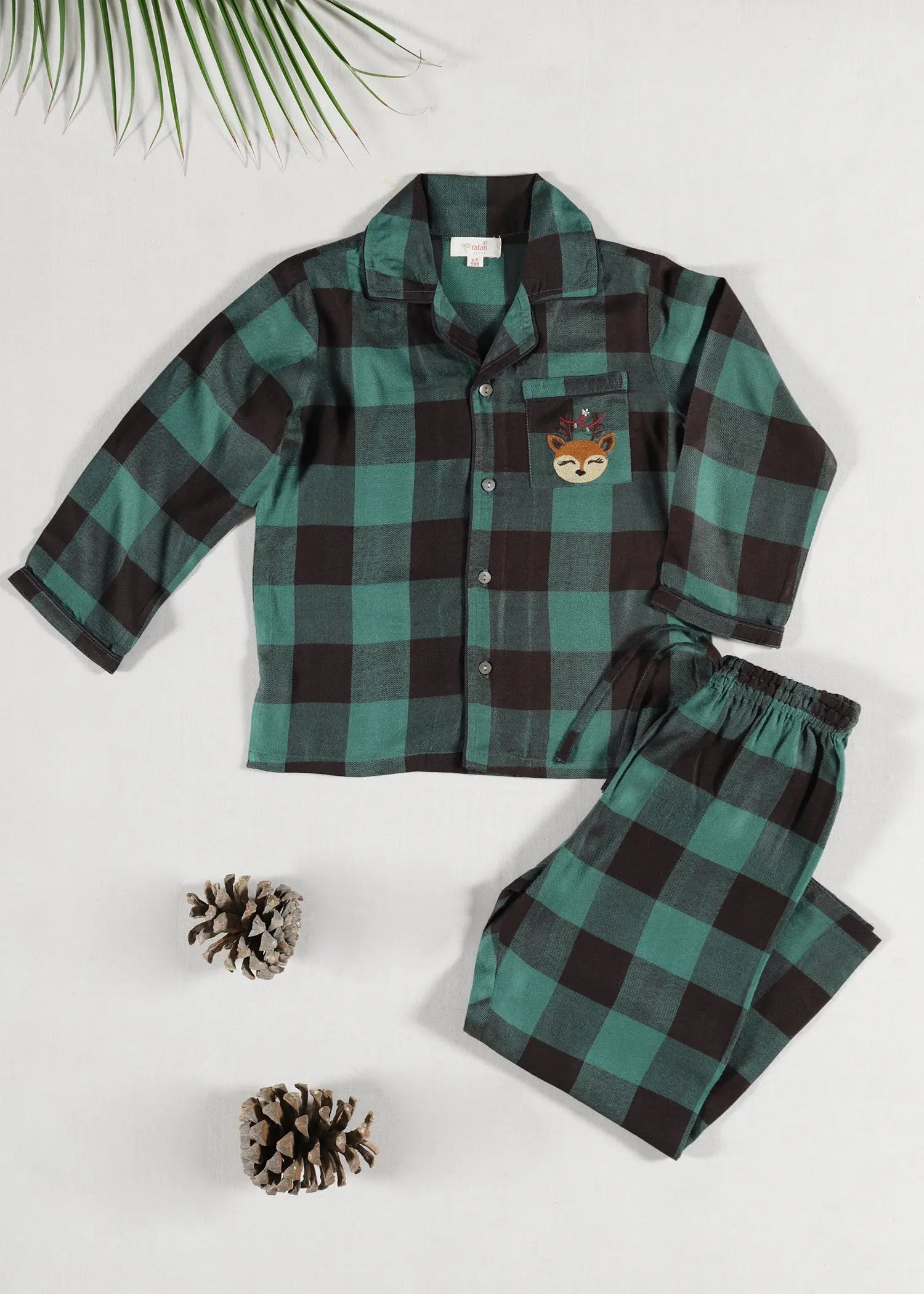 Merry Christmas Checks Green Full Sleeves Nighsuit Unisex (1-12 Years)