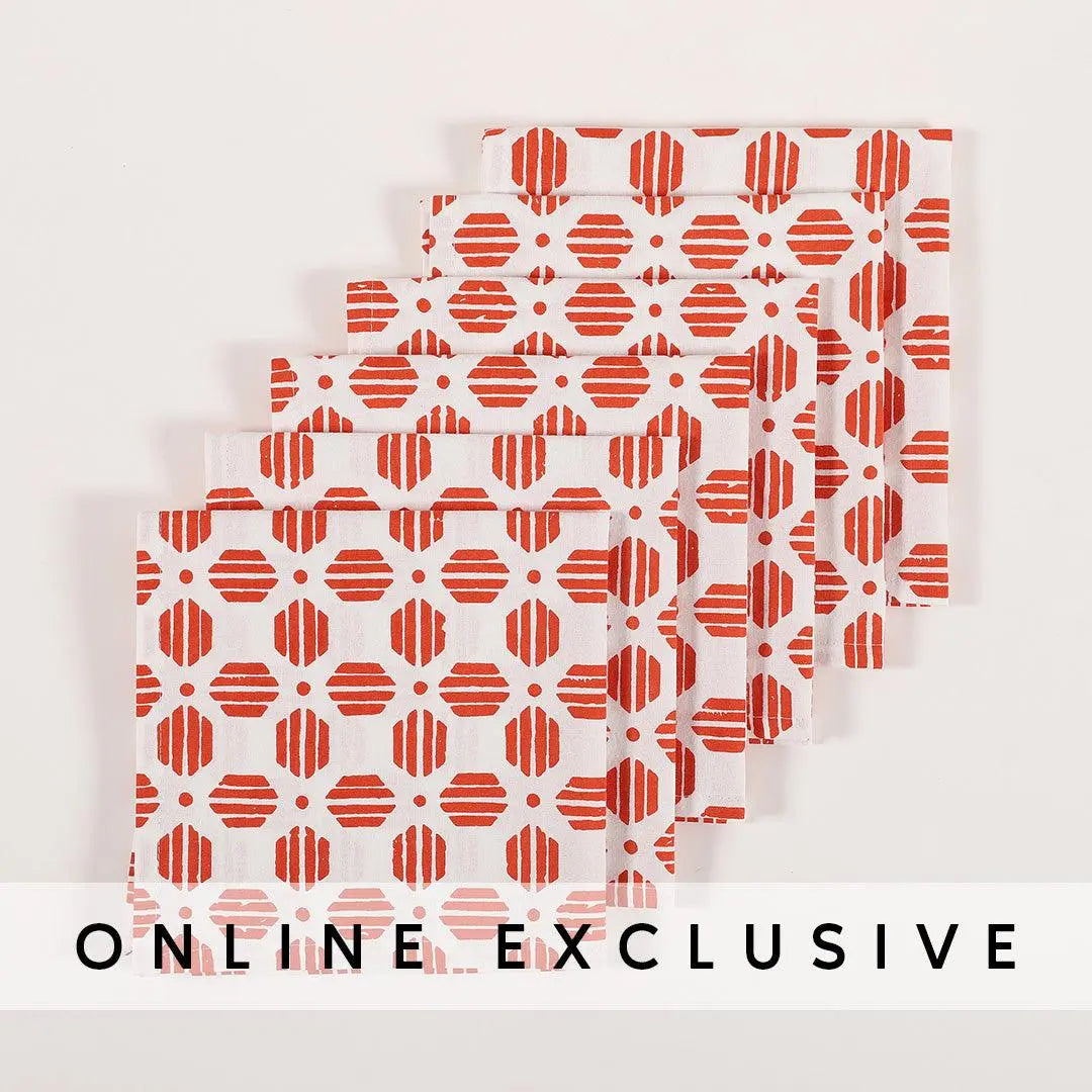 Red Cotton Printed Napkin Set of 6