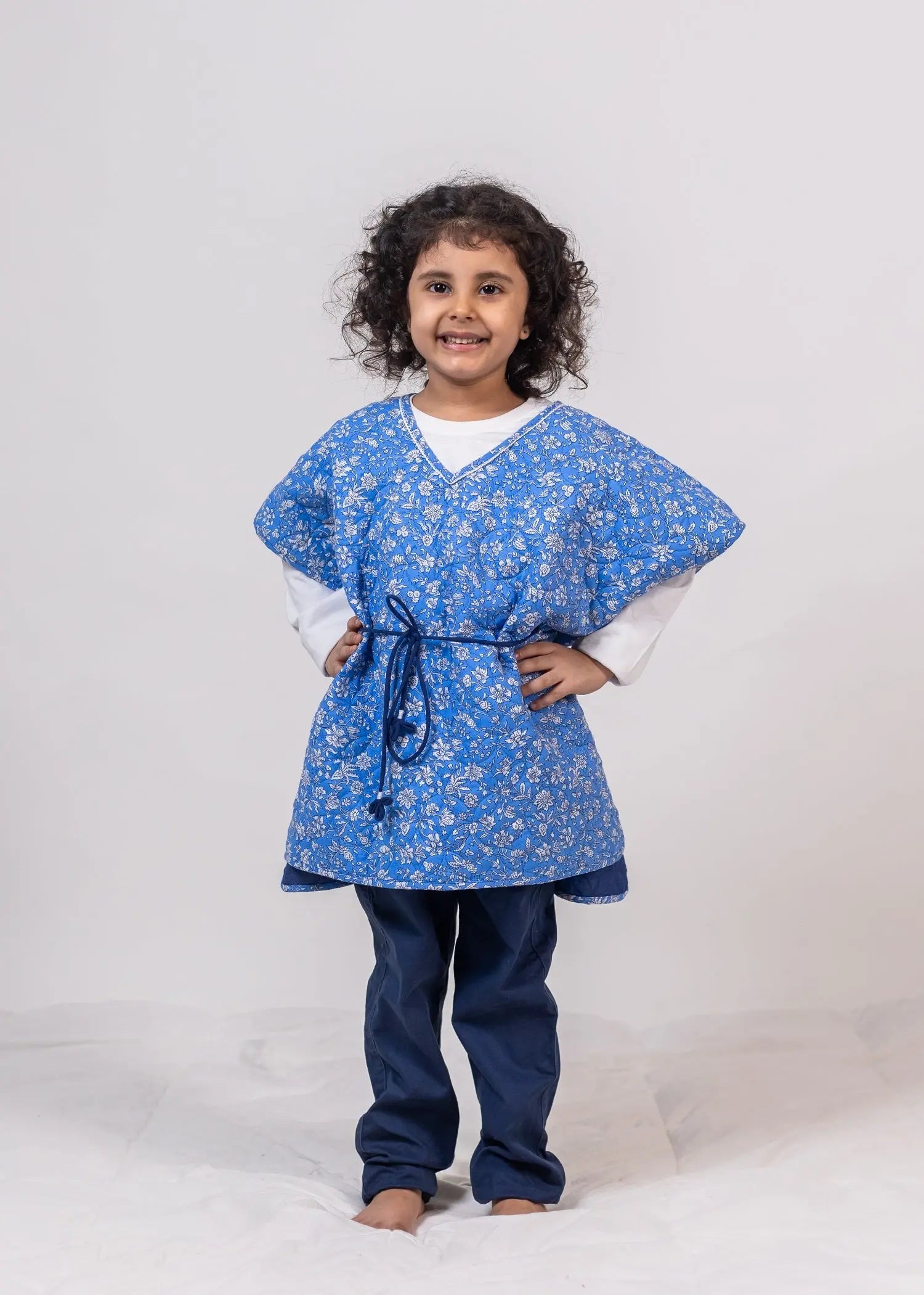 Jaal Blue Cotton Quilted Poncho Girls (2-14 Yrs)