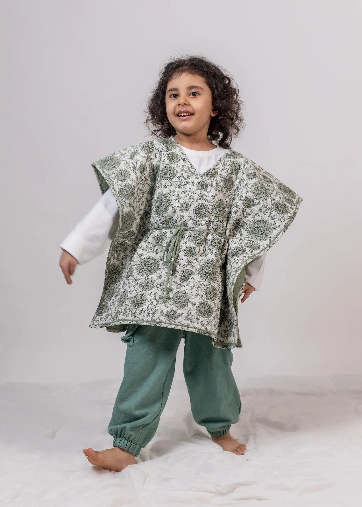 Sunflower Jaal Olive Cotton Quilted Poncho Girls (2-14 Yrs)