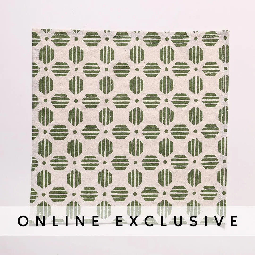 Moss Green Cotton Printed Cocktail Napkin Set of 6