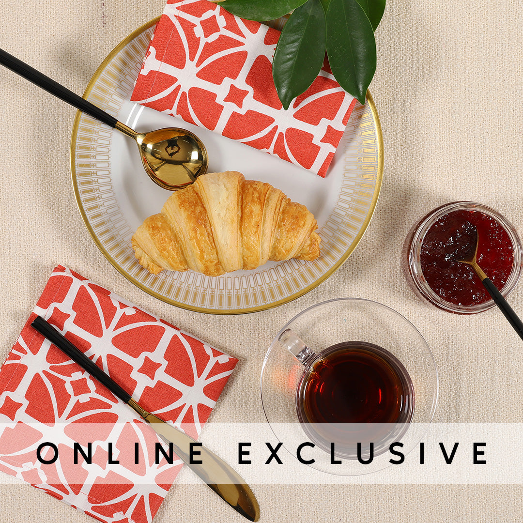 Red Cotton Printed Cocktail Napkin Set of 6