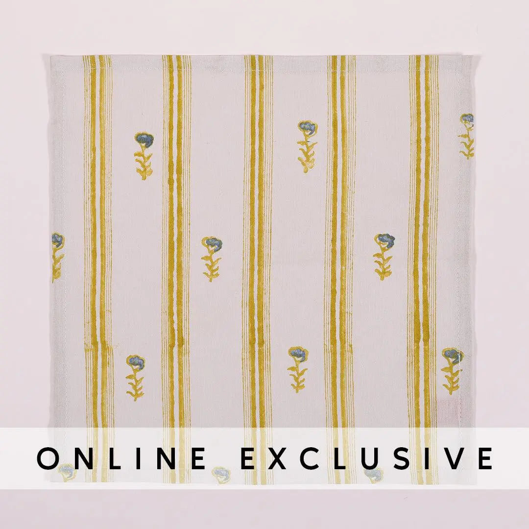 Yellow Cotton Printed Cocktail Napkin Set of 6