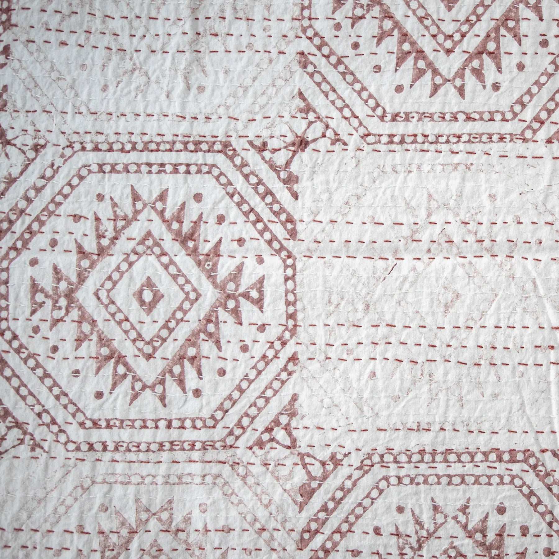 Pink Color Hand Block Printed Katha Bedcover with 2 Pillow Covers