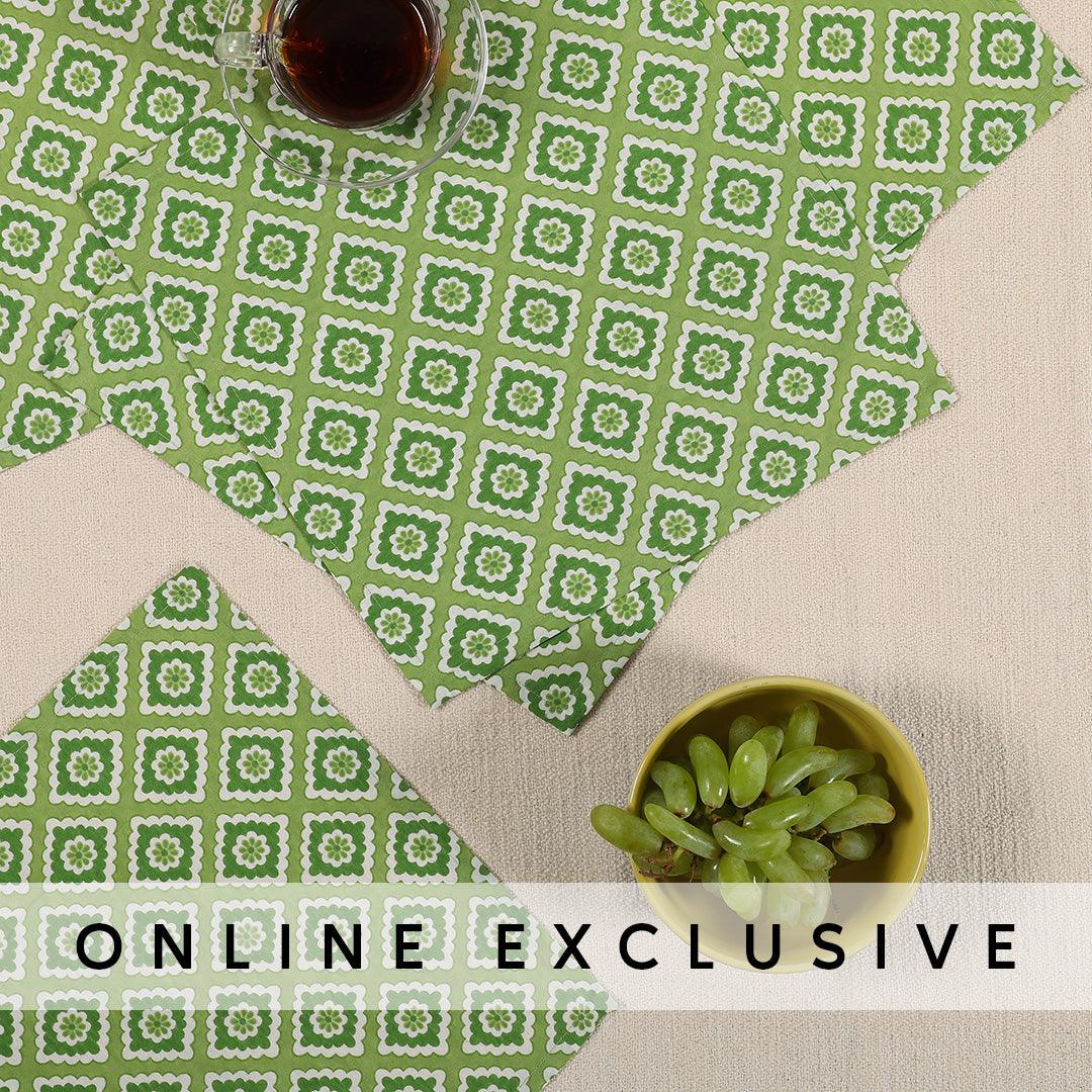 Green Cotton Printed Cocktail Napkin Set of 6