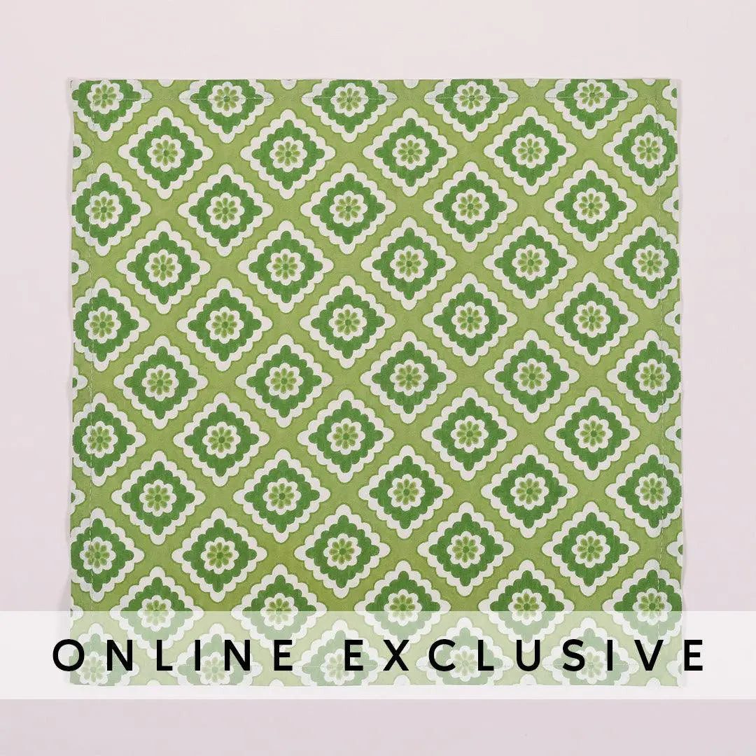 Green Cotton Printed Cocktail Napkin Set of 6