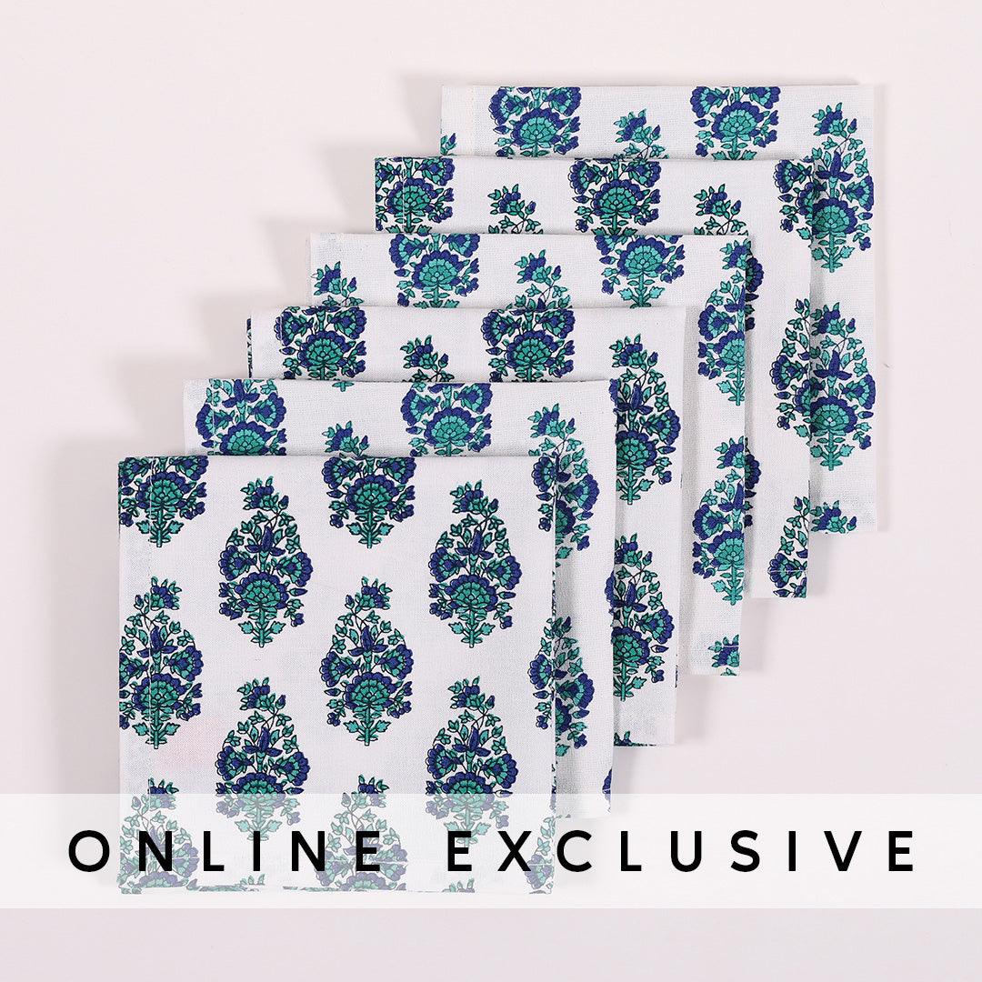 Dark Blue Cotton Printed Cocktail Napkin Set of 6