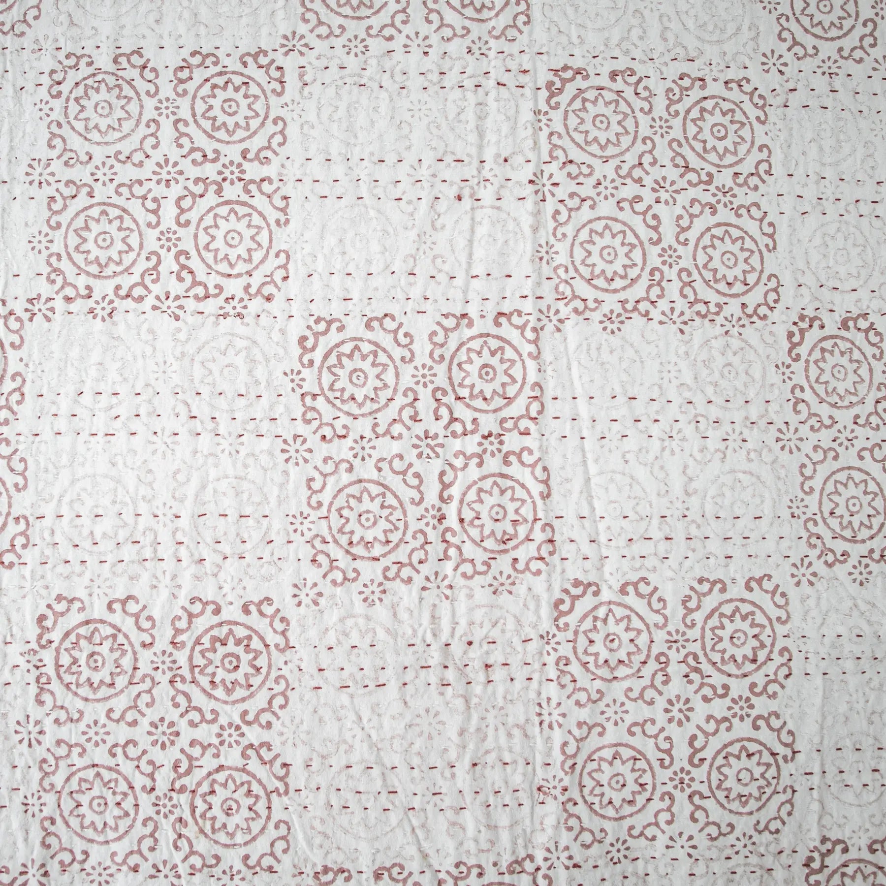 Pink Color Hand Block Printed Katha Bedcover with 2 Pillow Covers