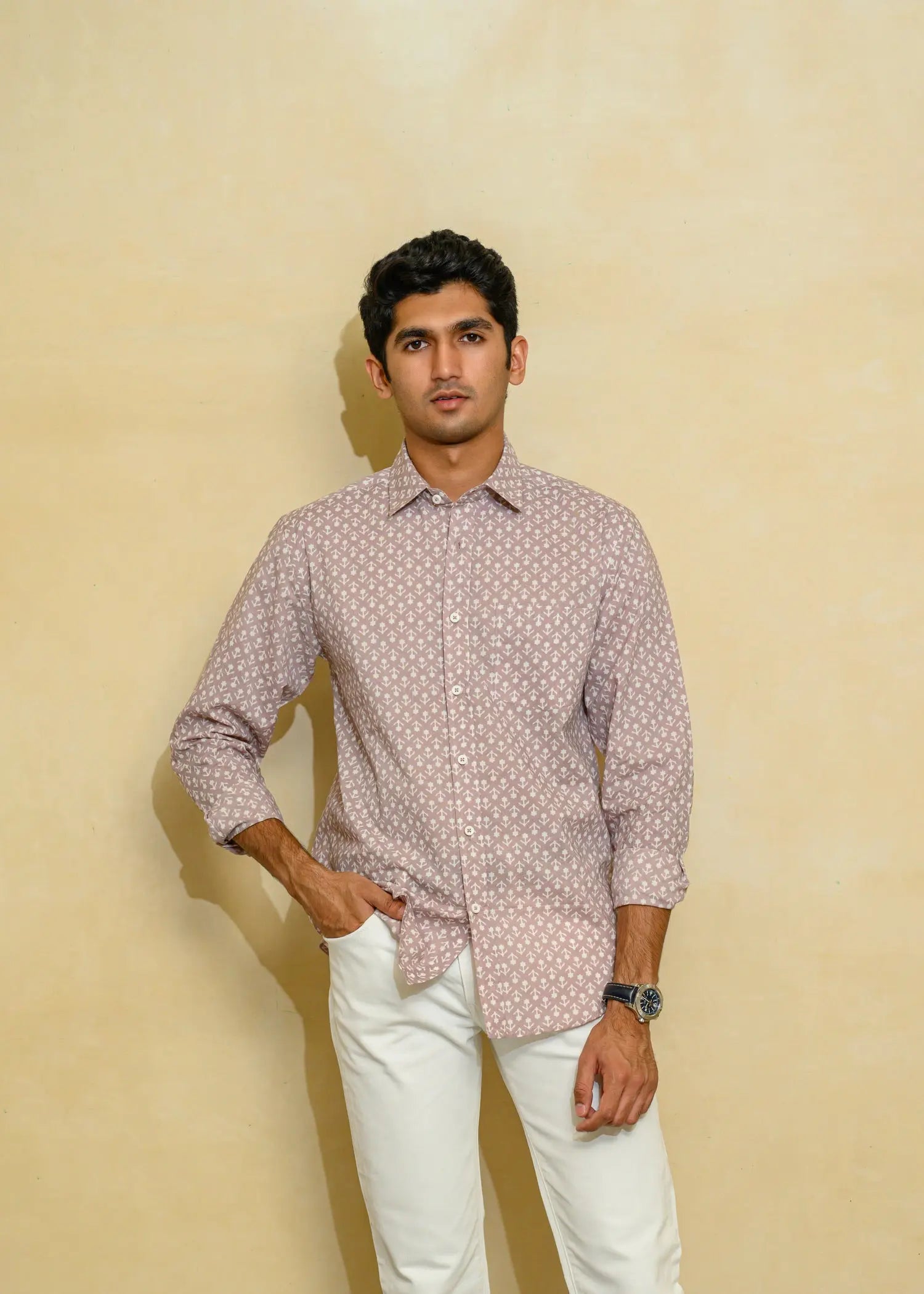 Dusty Pink Regular Cotton Full Sleeves Shirt