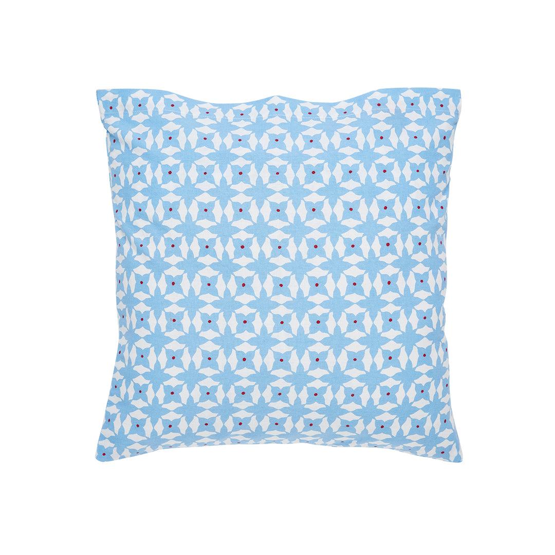 Rose Jaal Blue Hand Screen Print Cotton Cushion Cover