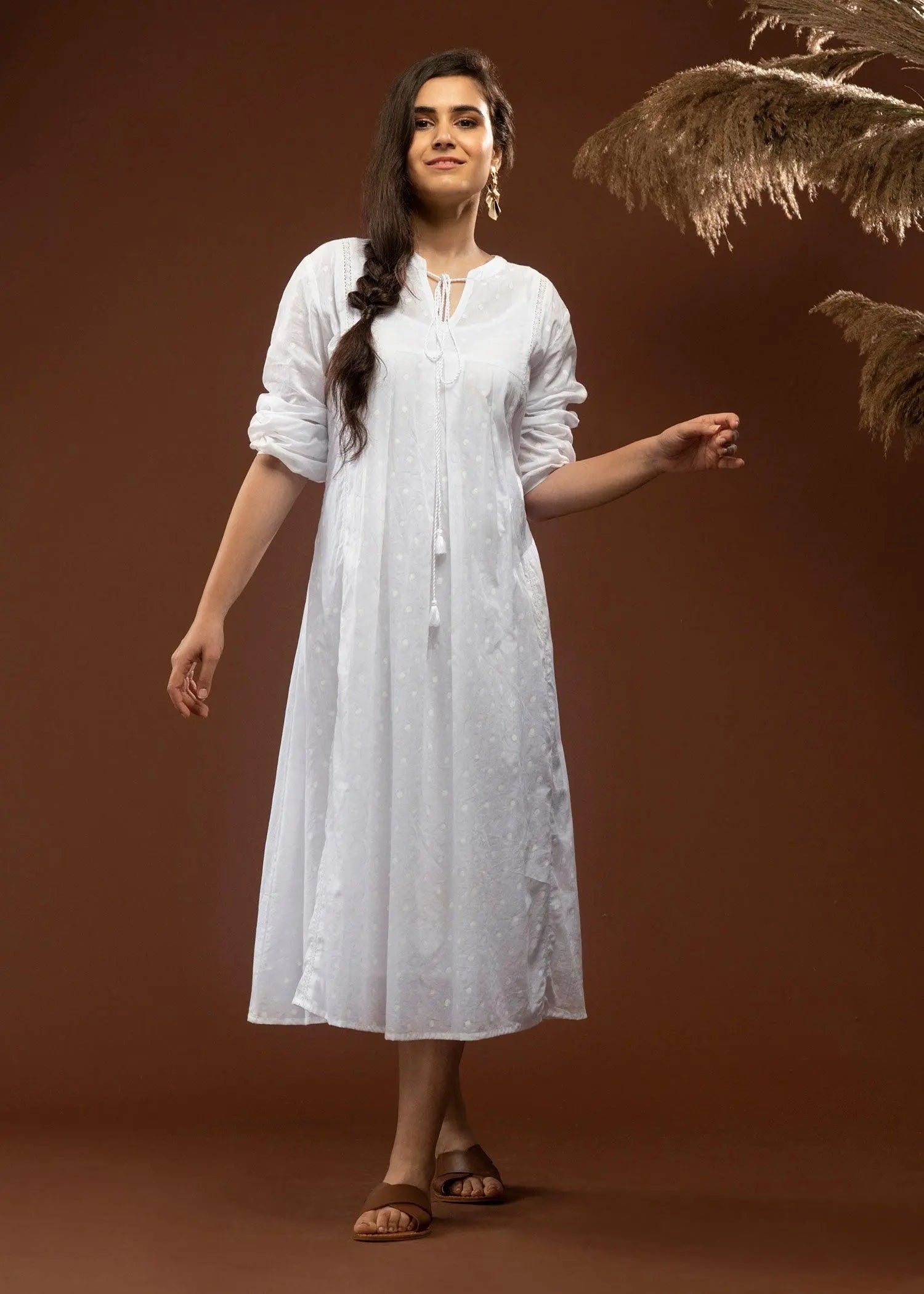 White Flared Voile Laila Dress