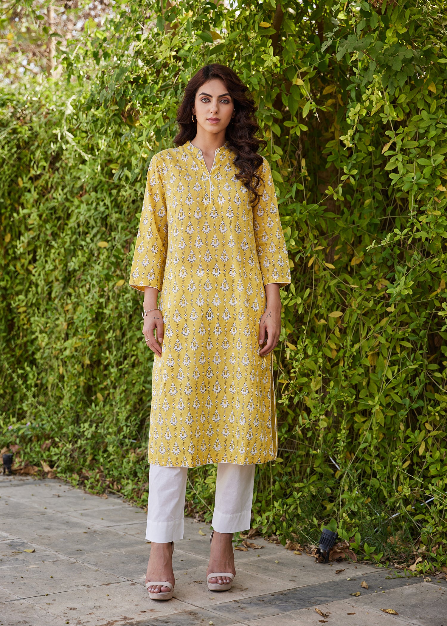 Yellow Regular Voile Kurta