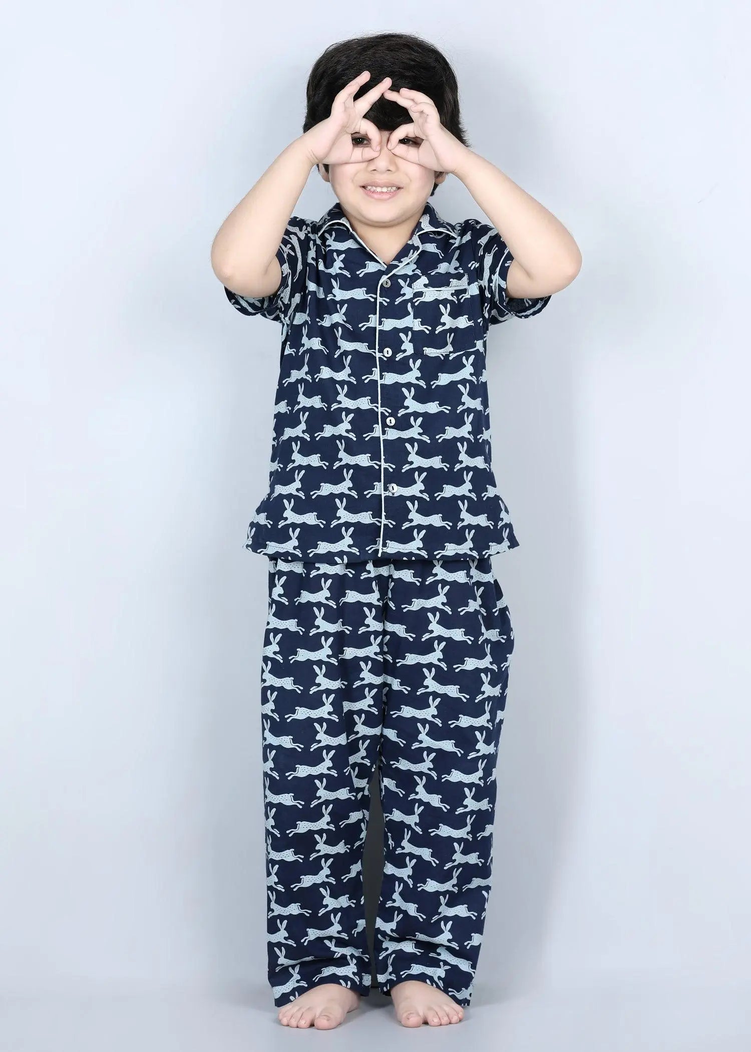 Rabbit Blue Half Sleeves Cotton Nighsuit Boys (1-12 Years)