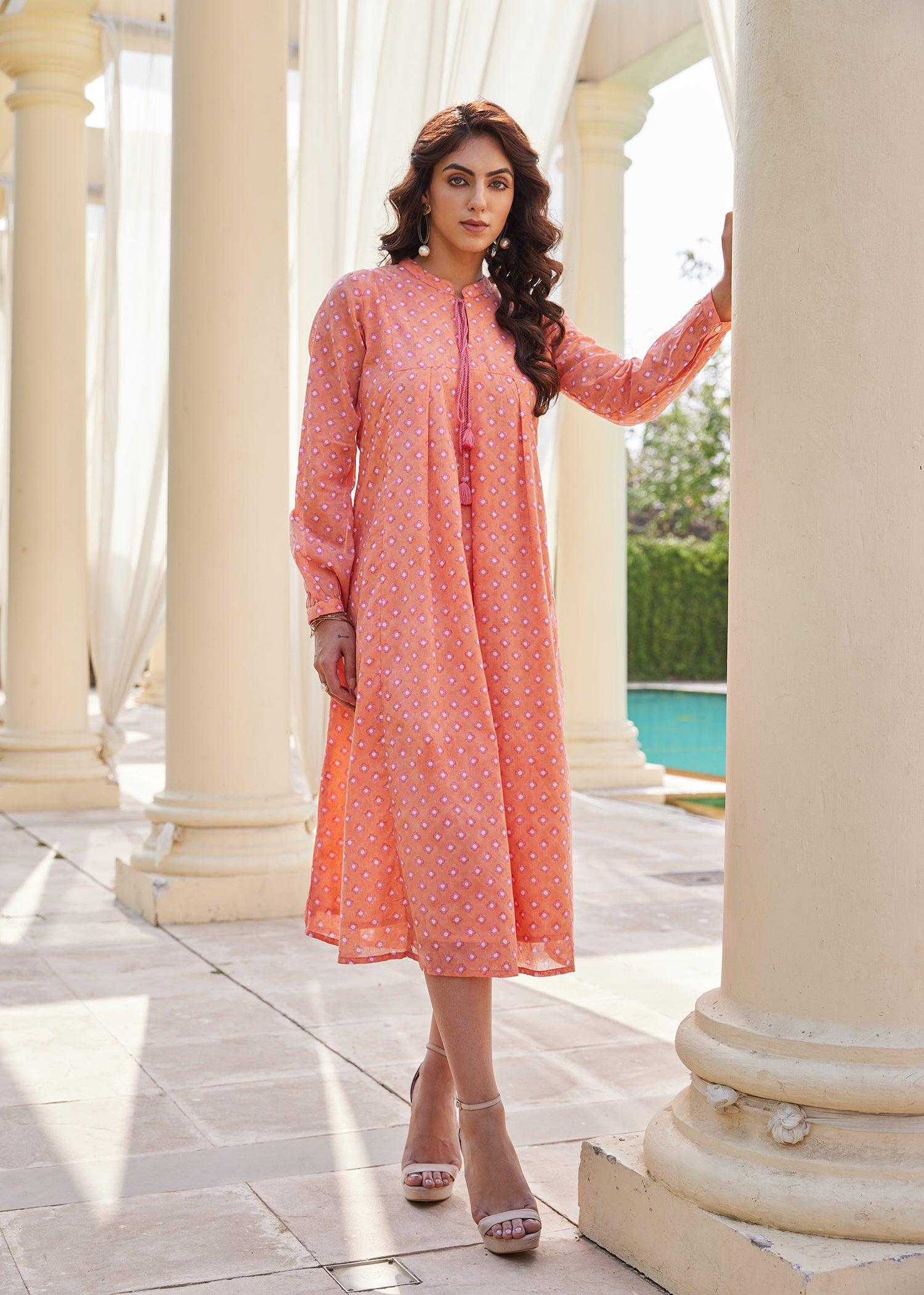 Peach Loose Voile Laila Dress