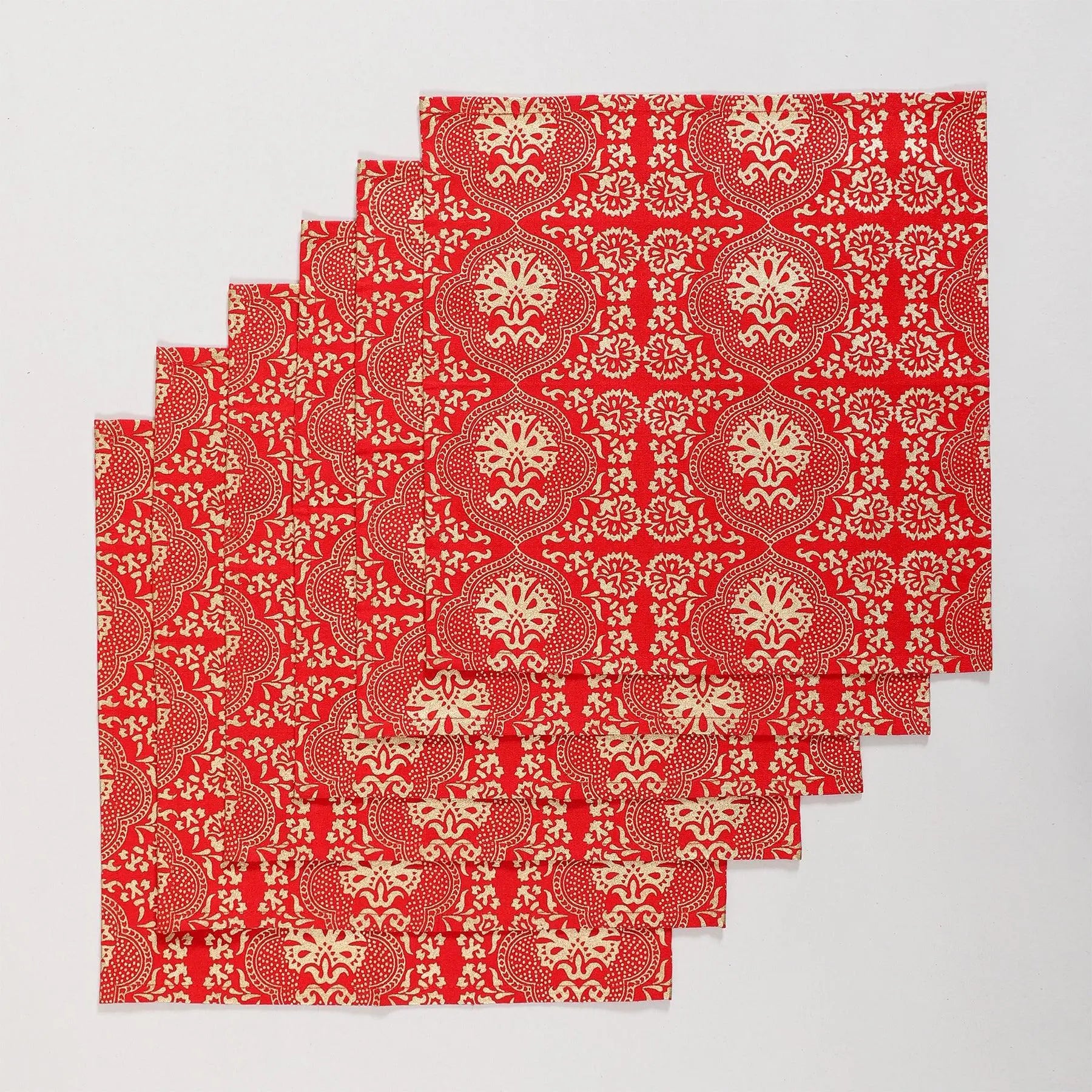 Red & Gold Cotton Napkin Set of 6