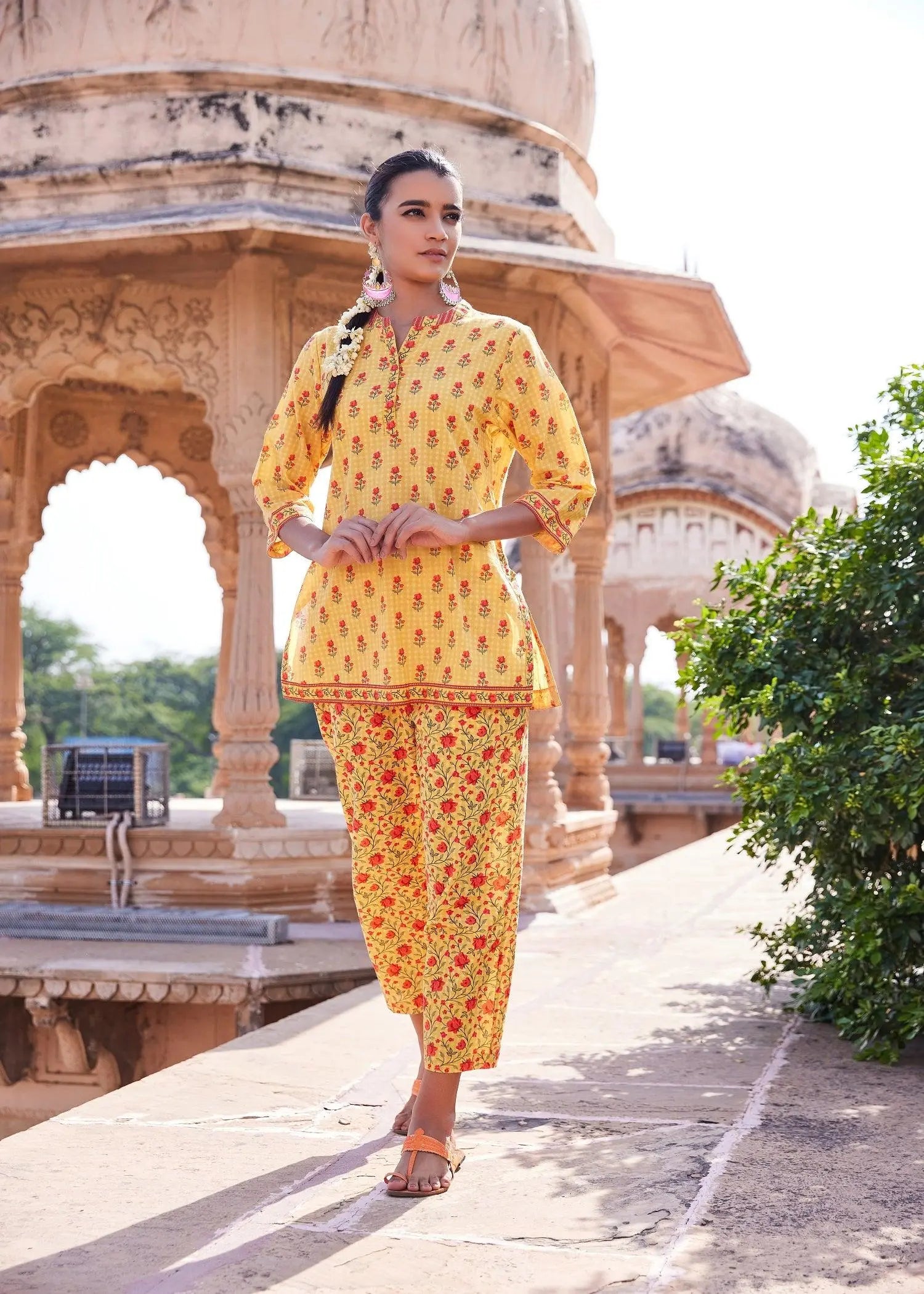 Rangrez Yellow Color Thigh Length Surana Cotton Kurti