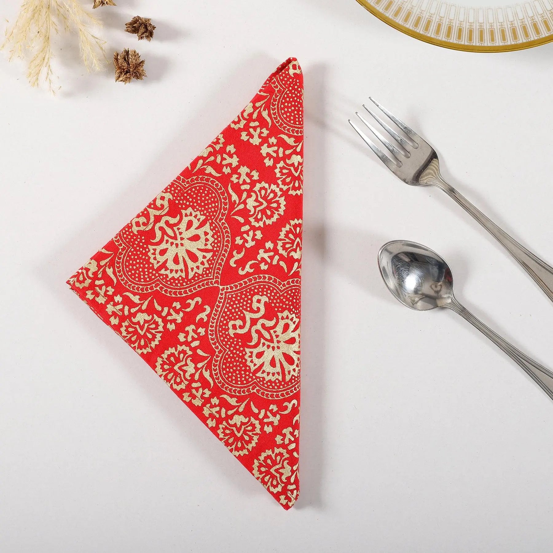 Red & Gold Cotton Napkin Set of 6