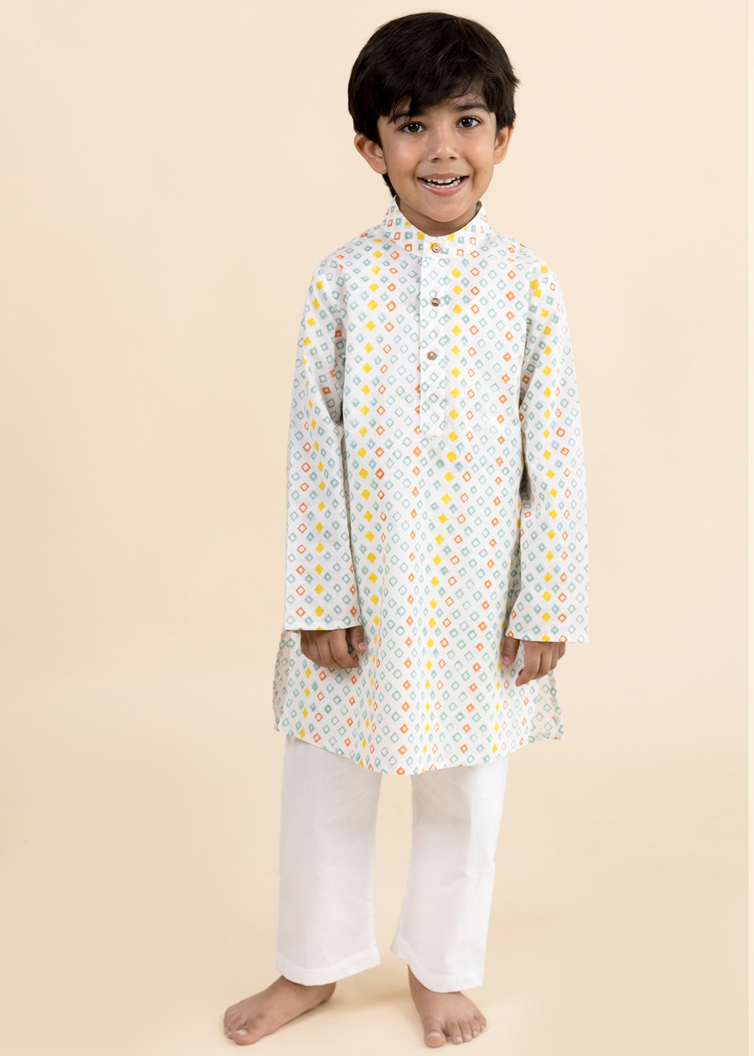 Diamond Orange Cotton Kurta Boys (2-12 Yrs)