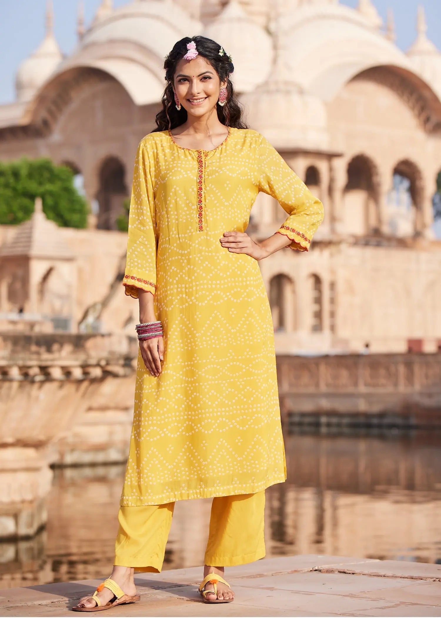 Yellow Regular Viscose Kurta