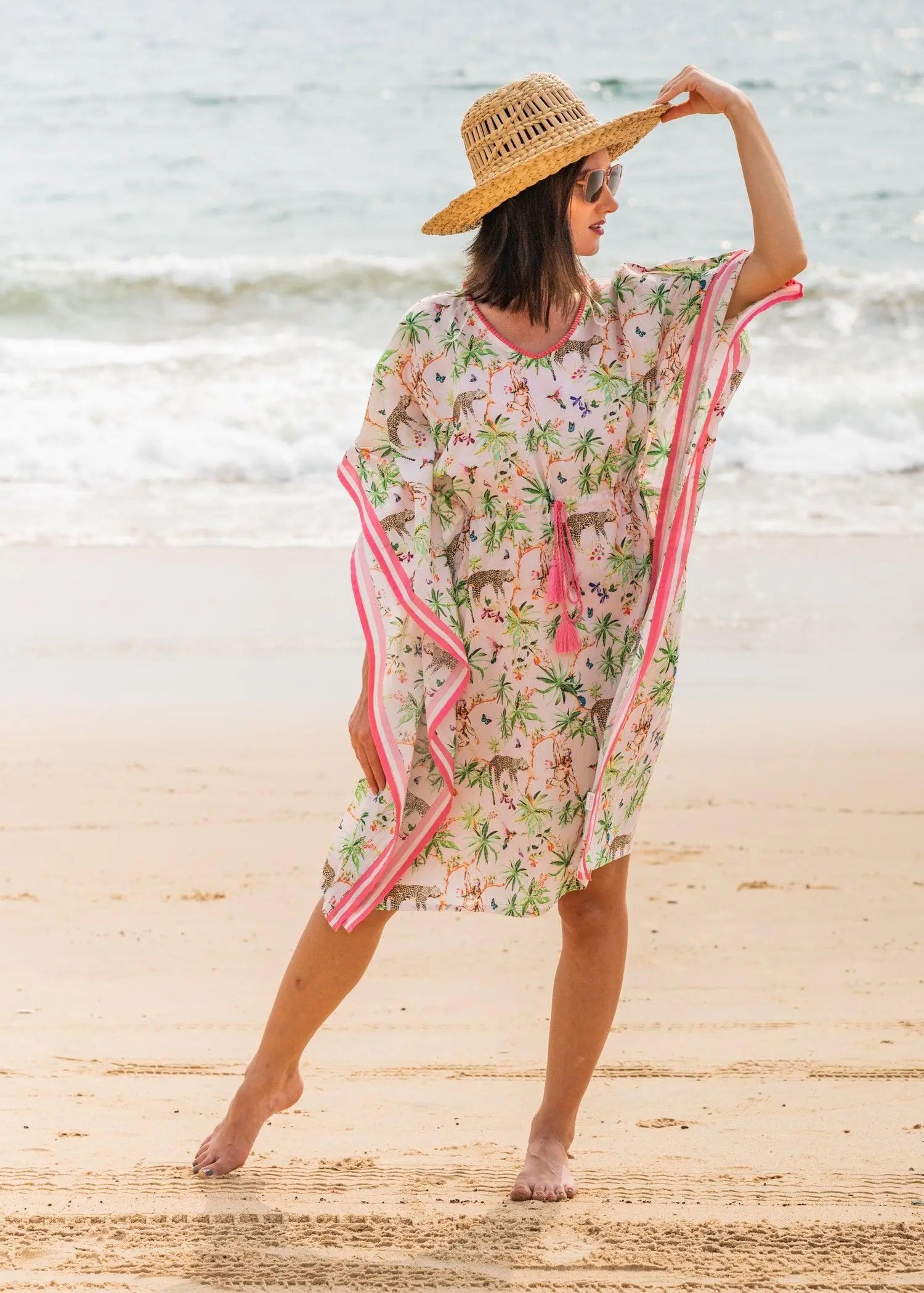 Pink Lazy Leopard Short  Cotton Kaftan