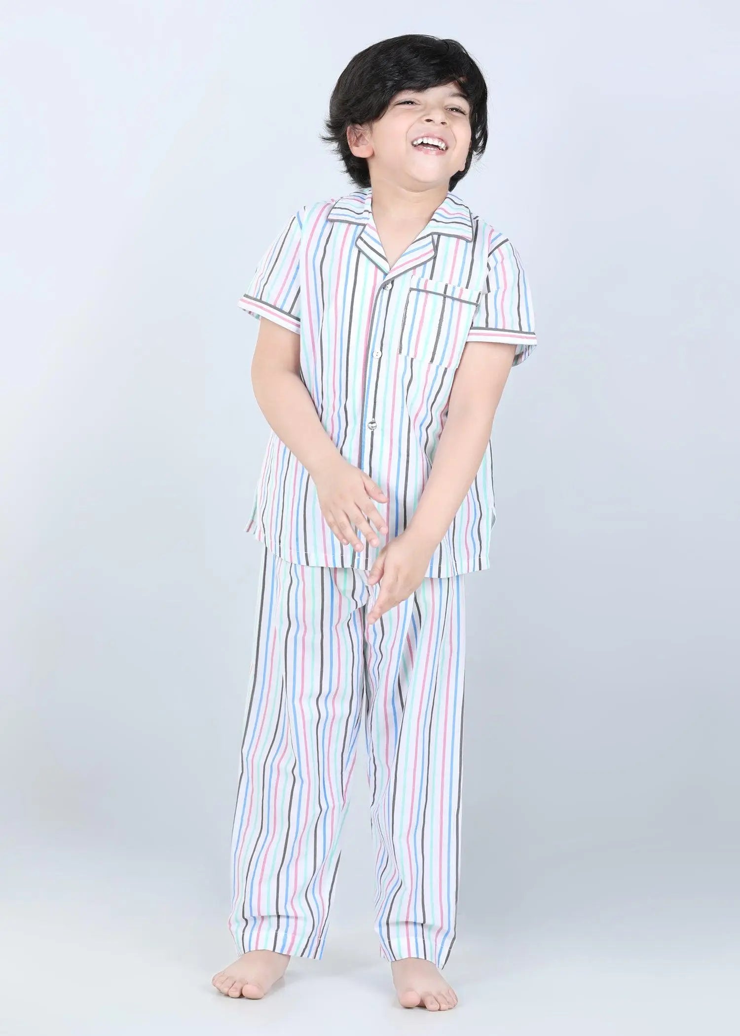 Stripes Blue Half Sleeves Cotton Nighsuit Boys (1-12 Years)