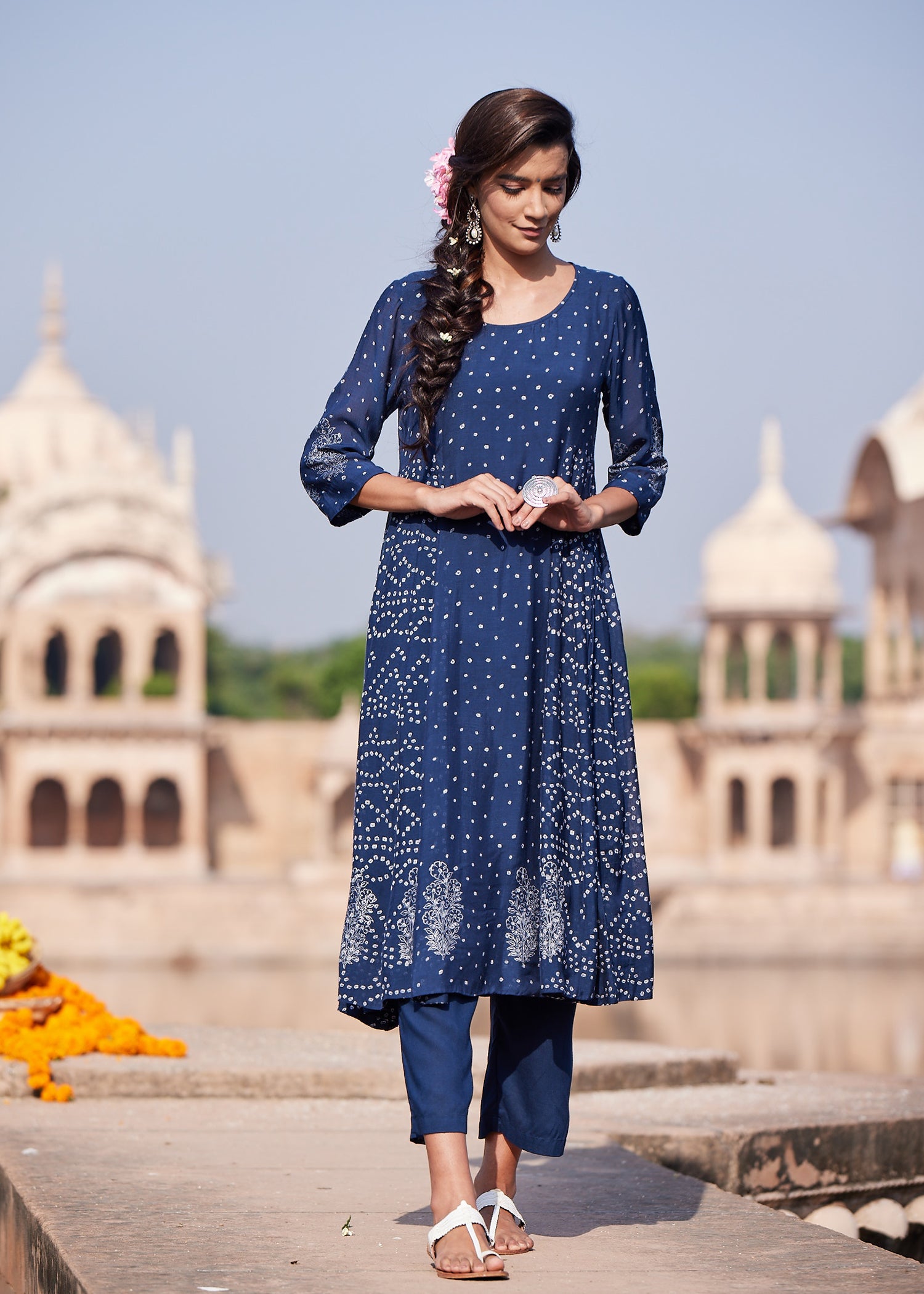 Navy Flared Viscose Kurta