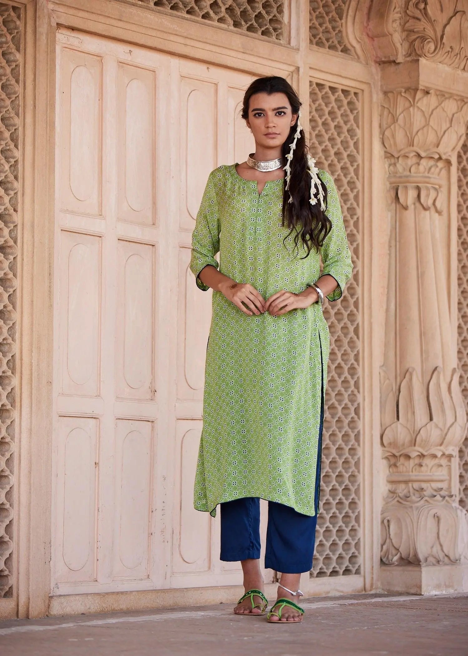 Green Regular Viscose Kurta