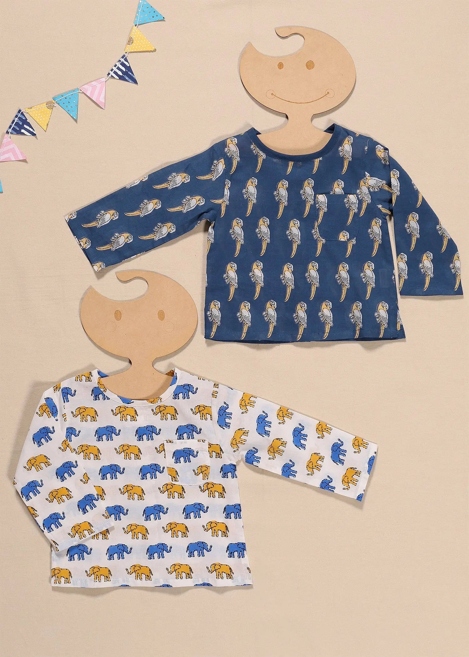 Hathi Tota Cotton Achint Baby Jhabla Set of 2 (0-6 Months)