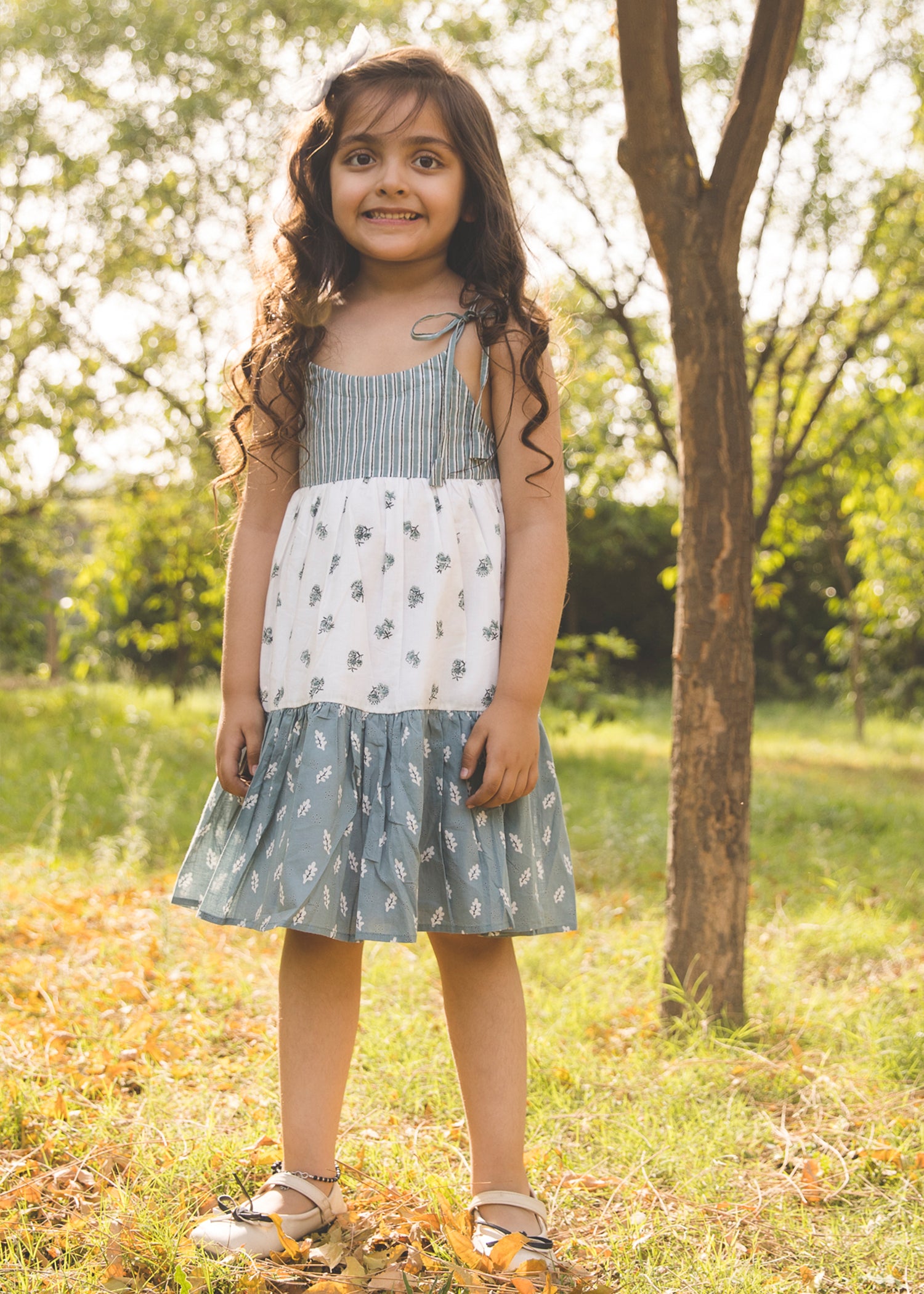 Oak/Holly Green Cotton Nia Tiered Dress (6 Months-9 Years)