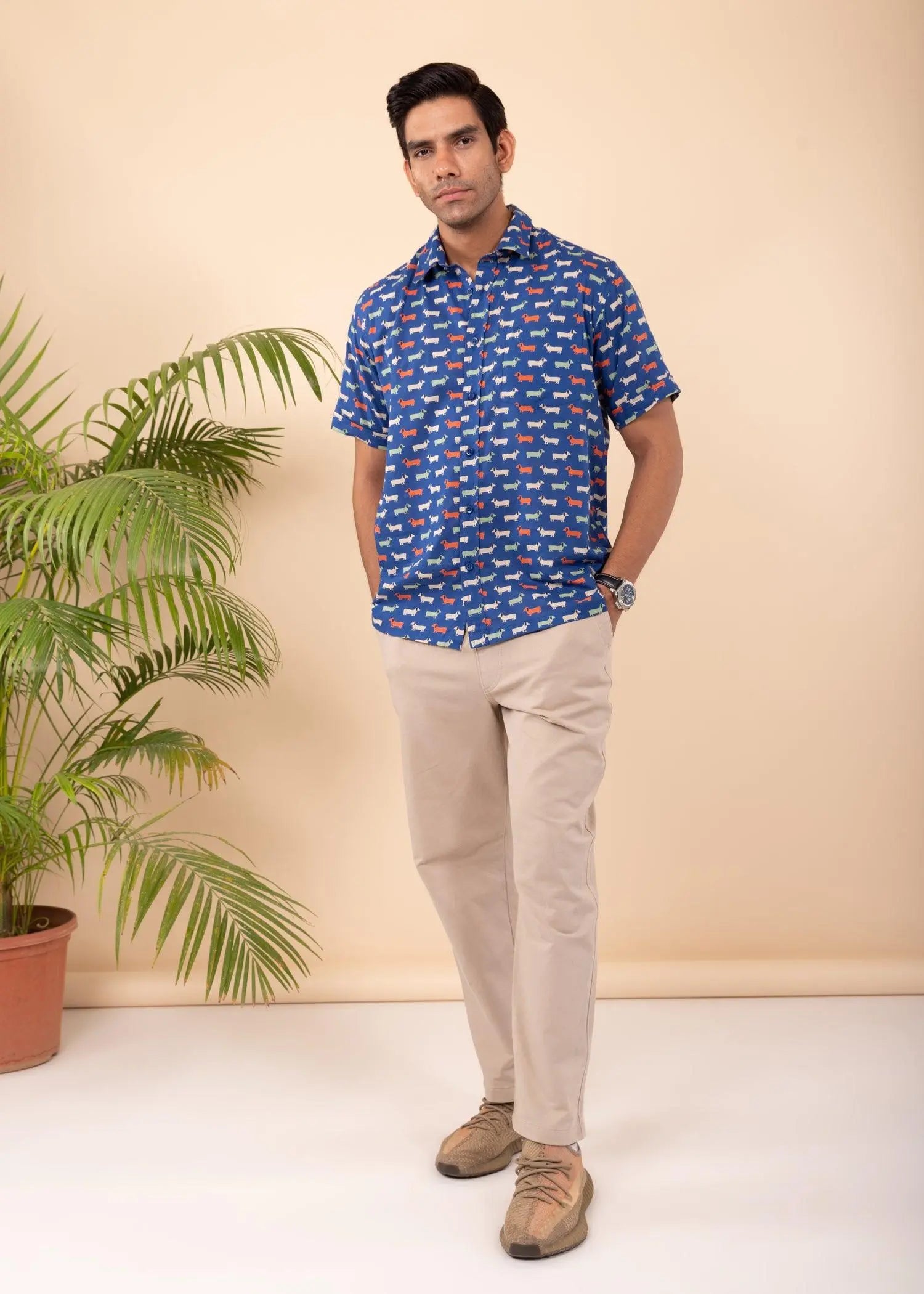 Baleine Blue Regular Cotton Half Sleeves Shirt