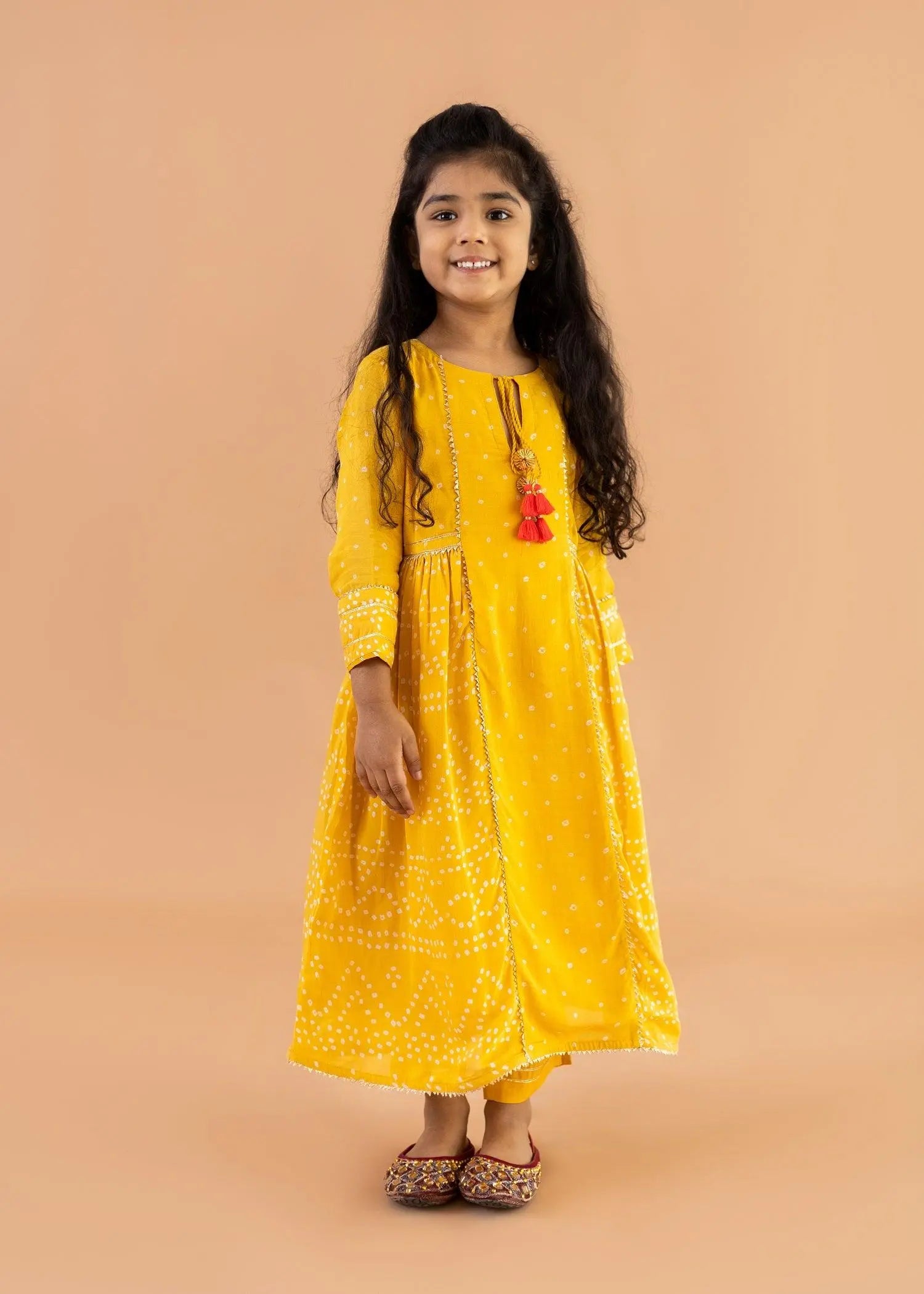 Yellow Chehak Kurta Pant Set (2-12 Years)