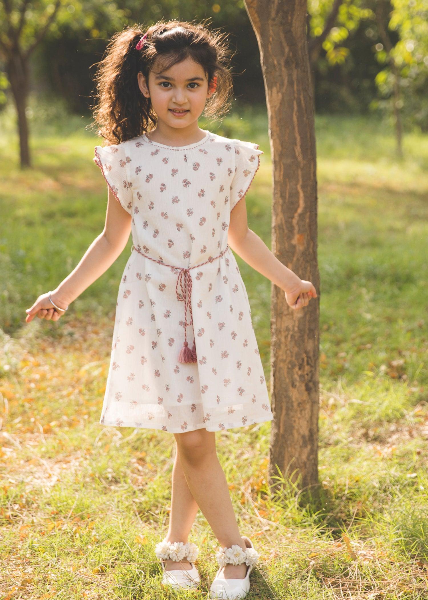 Holly Pink Cotton Crepe Flower Dress (2-12 Years)