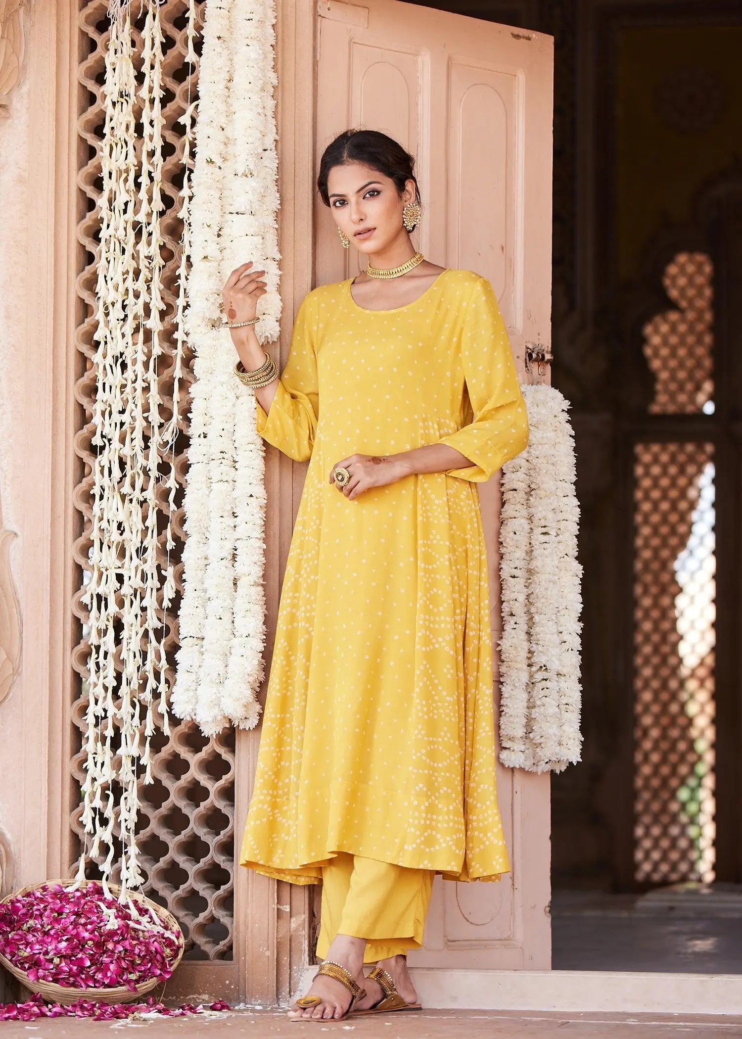 Yellow Flared Viscose Kurta