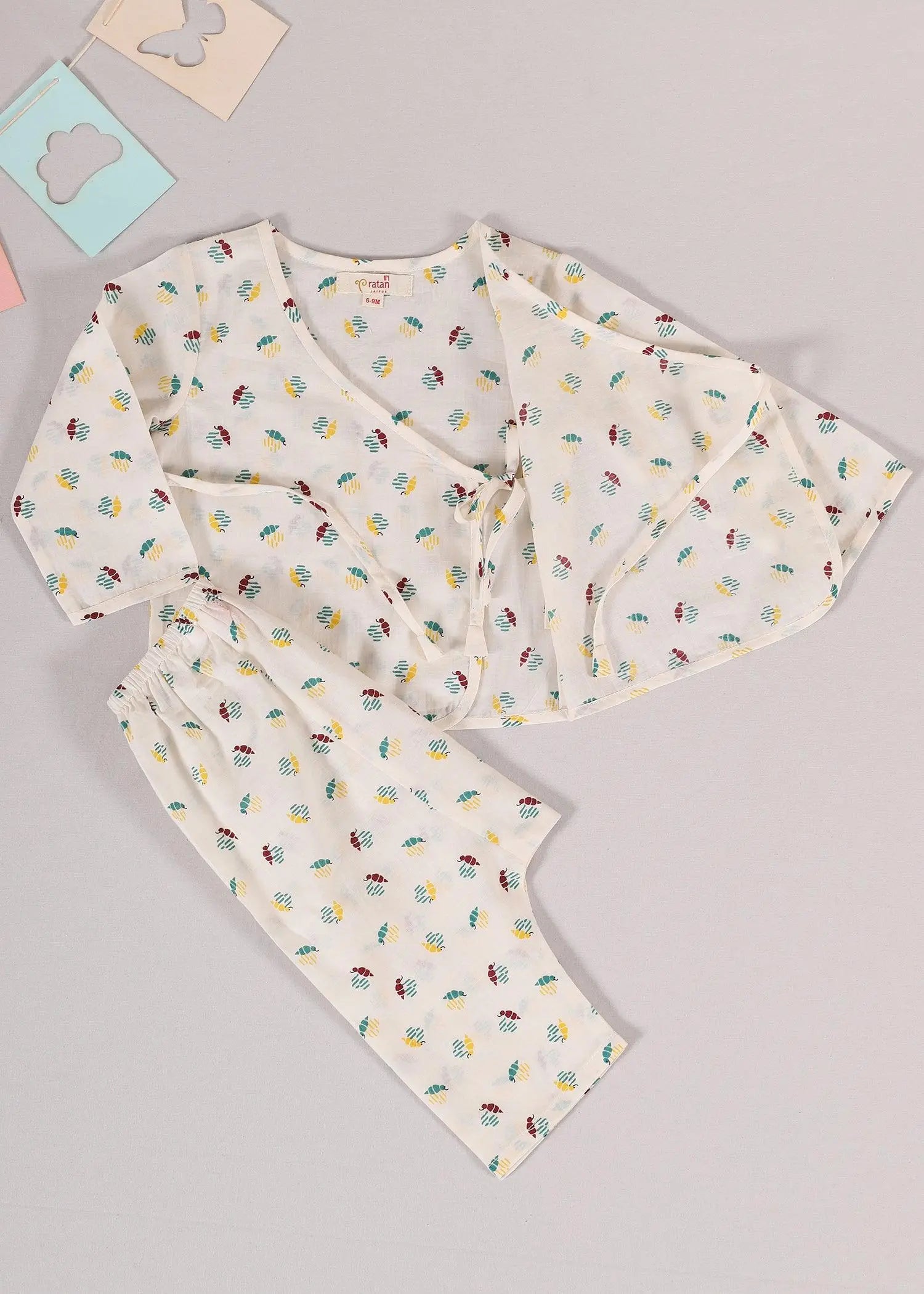 Bees Cream Cotton Night Suit Unisex (3-12 Months)